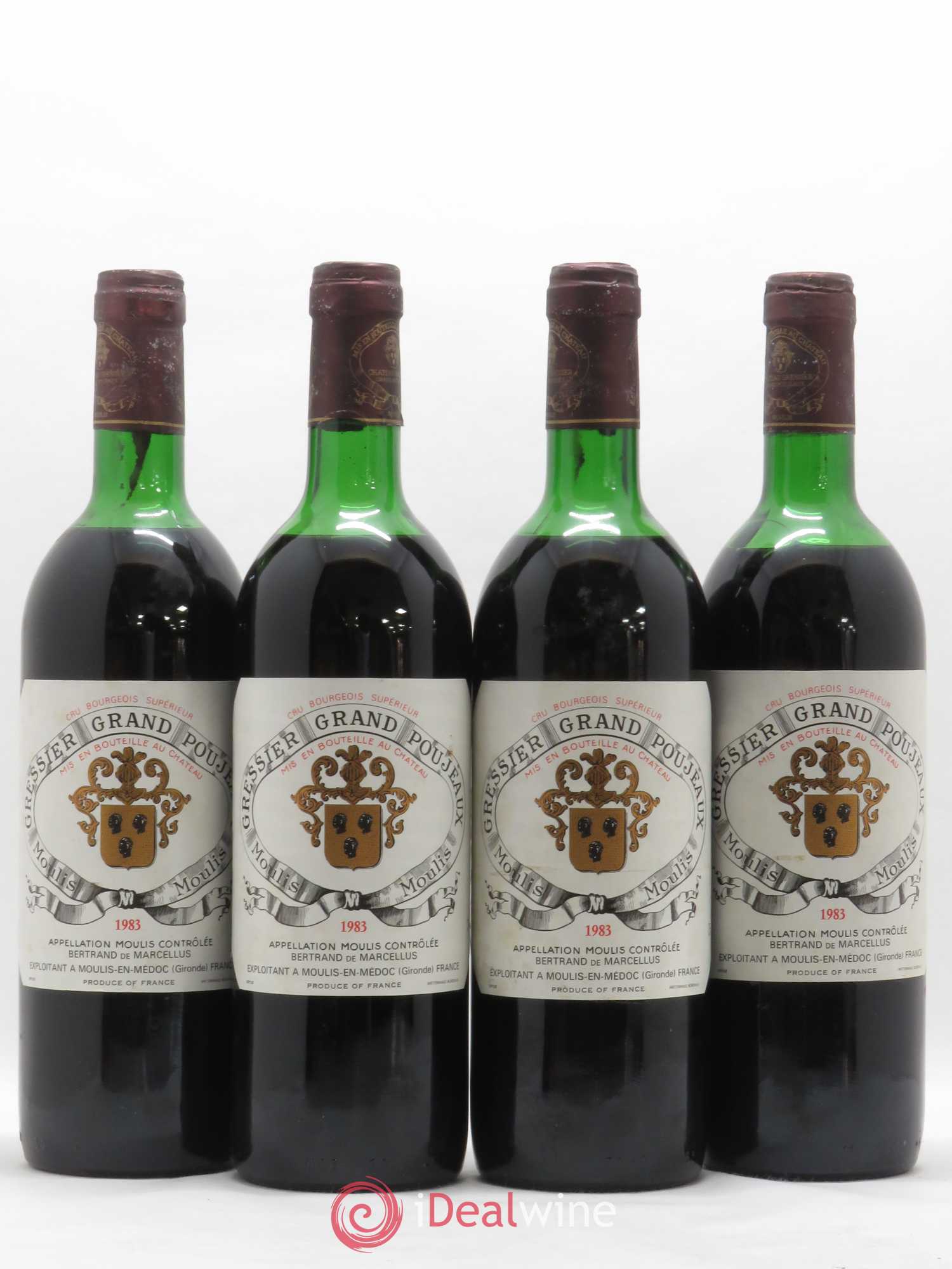 Château Gressier Grand Poujeaux Cru Bourgeois 1983 - Lot de 4 bouteilles - 0
