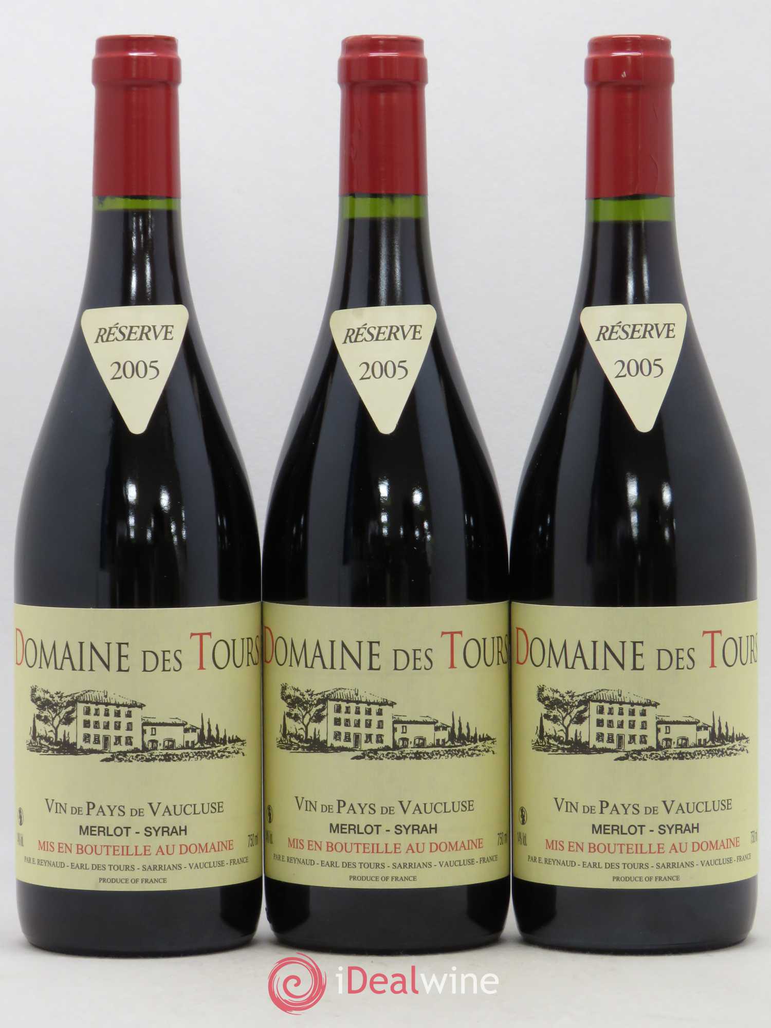 Vaucluse Domaine des Tours Merlot-Syrah Emmanuel Reynaud 2005 - Lot de 3 bouteilles - 0