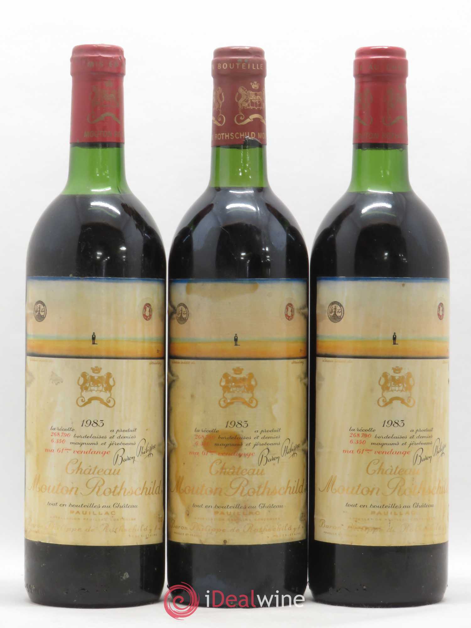 Château Mouton Rothschild 1er Grand Cru Classé 1983 - Lot de 3 bouteilles - 0