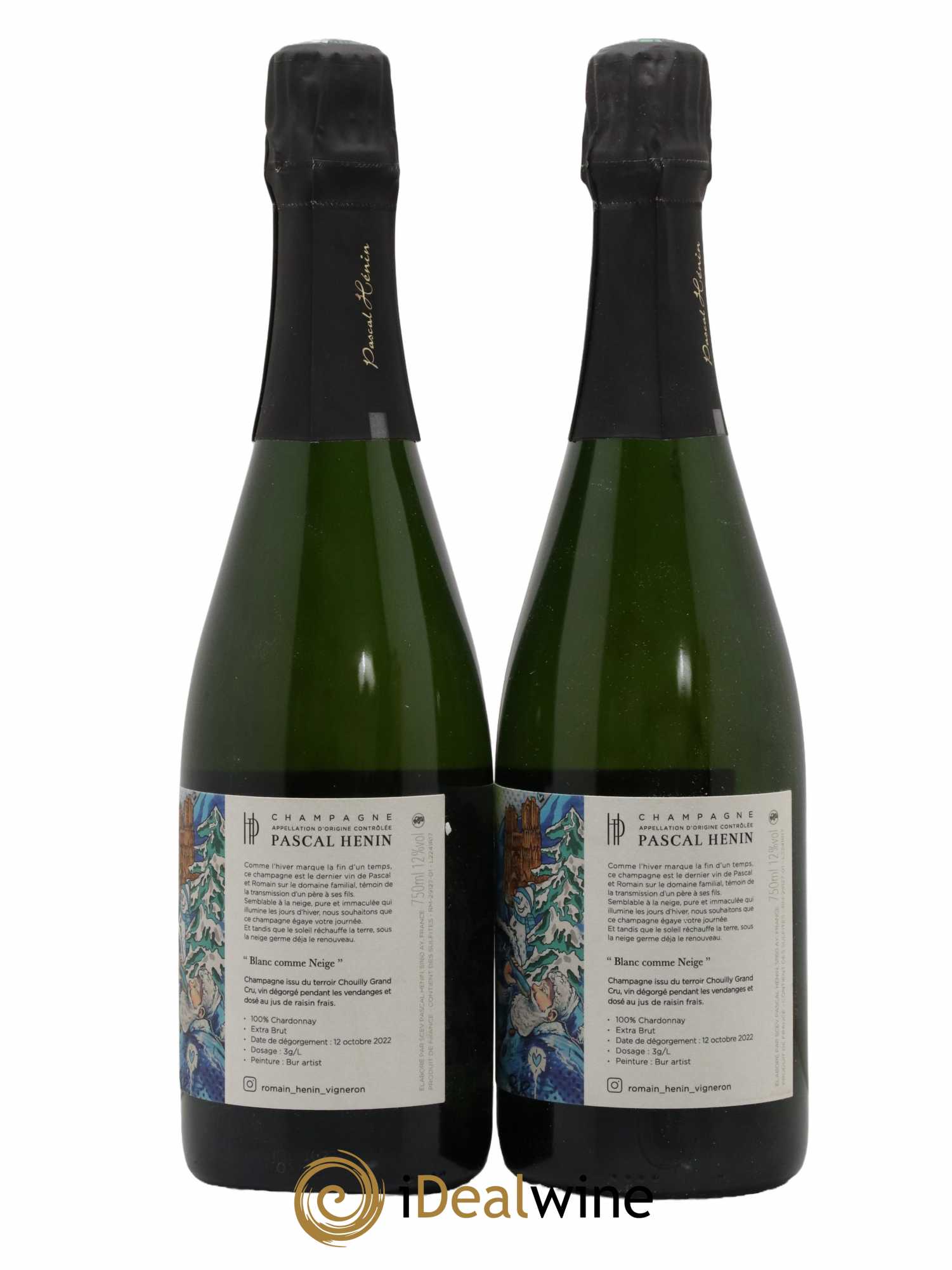 Champagne Henin Comme Neige Bur Artist - Lot of 2 bottles - 1