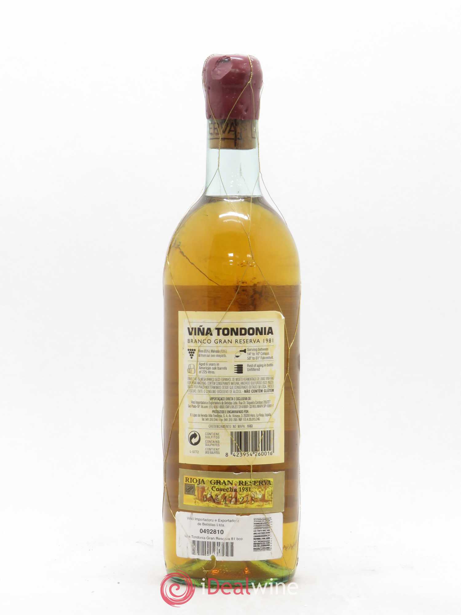 Rioja DOCA R. Lopez de Heredia Vina Tondonia Gran Reserva Blanco 1981 - Lot of 1 bottle - 1