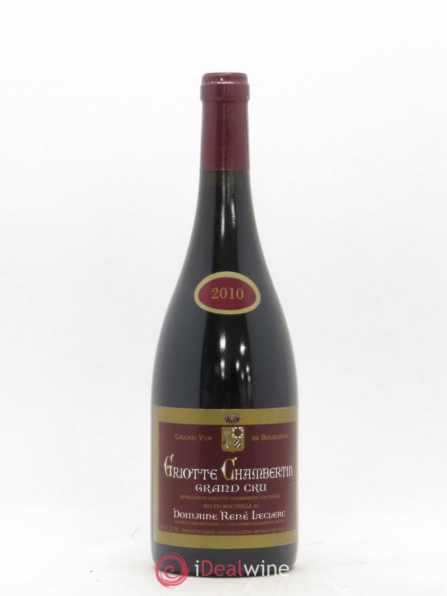Griotte-Chambertin Grand Cru Domaine René Leclerc 2010 - Lot de 1 bouteille - 0