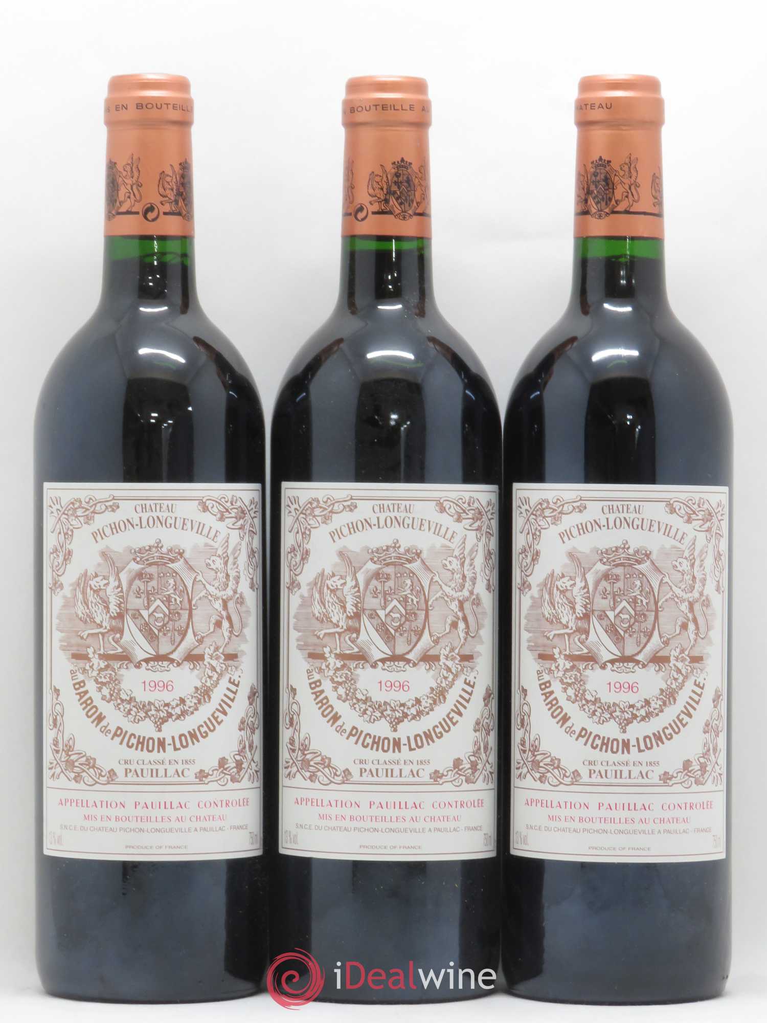 Pichon Longueville Baron 2ème Grand Cru Classé 1996 - Lot de 3 bouteilles - 0
