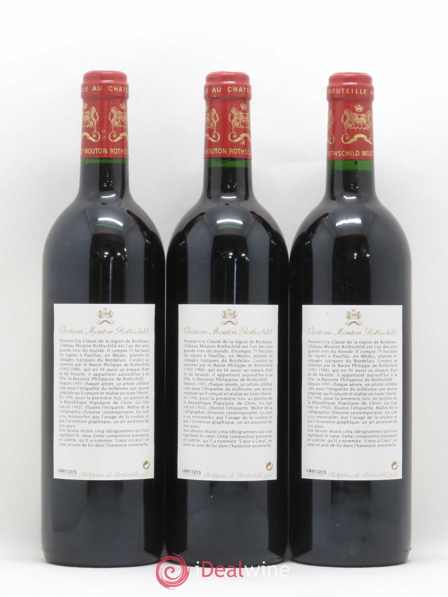 Château Mouton Rothschild 1er Grand Cru Classé 1996 - Lot de 3 bouteilles - 1