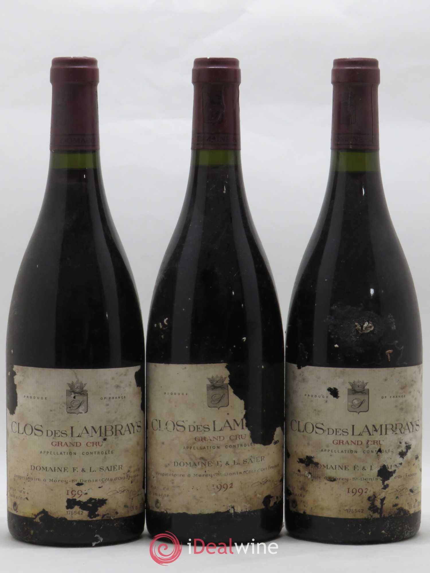 Clos des Lambrays Grand Cru Domaine des Lambrays 1992 - Lot de 3 bouteilles - 0