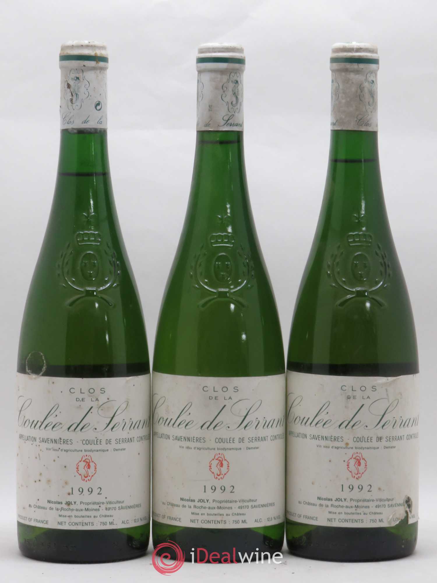 Savennières Clos de la Coulée de Serrant Vignobles de la Coulée de Serrant - Nicolas Joly 1992 - Lot de 3 bouteilles - 0