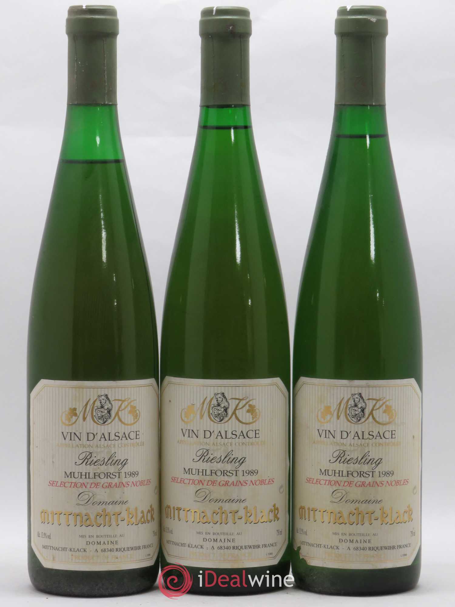 Riesling Sélection de Grains Nobles Muhlforst Mittnacht Klack 1989 - Lotto di 3 bottiglie - 0