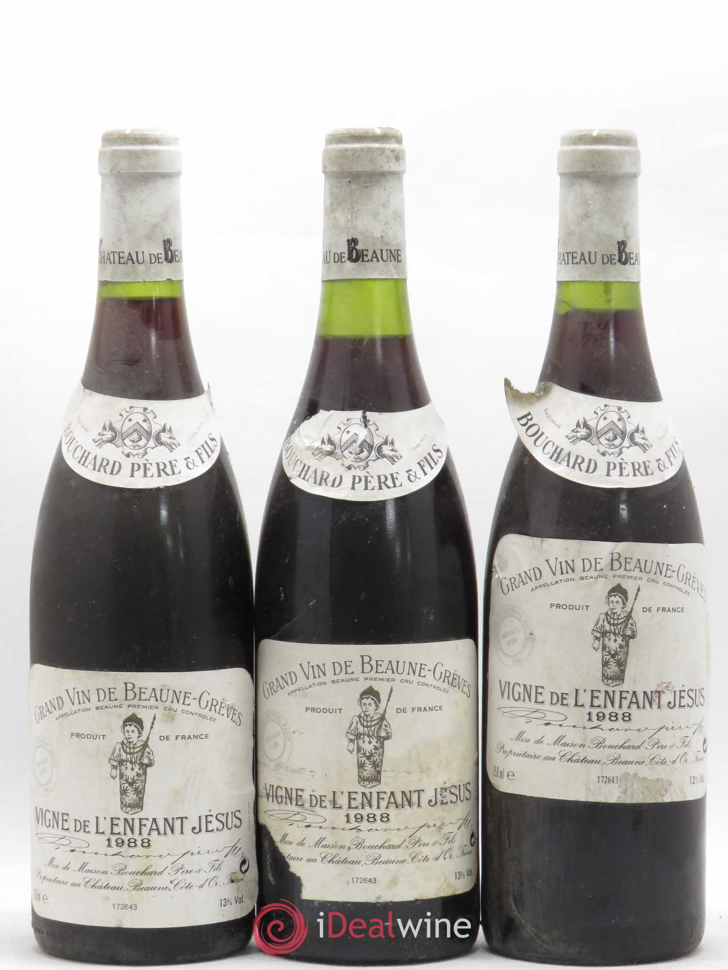 Beaune 1er Cru Grèves - Vigne de l'Enfant Jésus Bouchard Père & Fils 1988 - Lotto di 3 bottiglie - 0