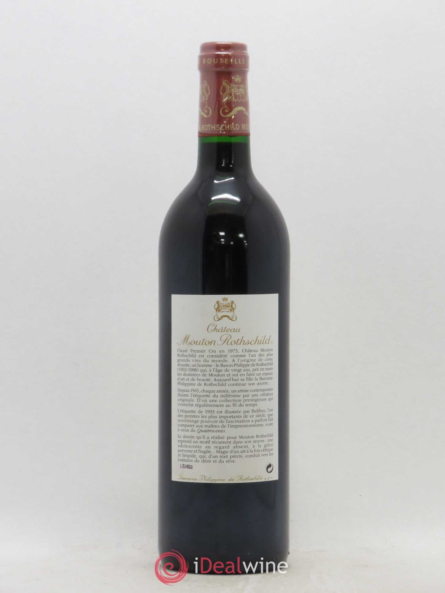 Château Mouton Rothschild 1er Grand Cru Classé 1993 - Lot de 1 bouteille - 1