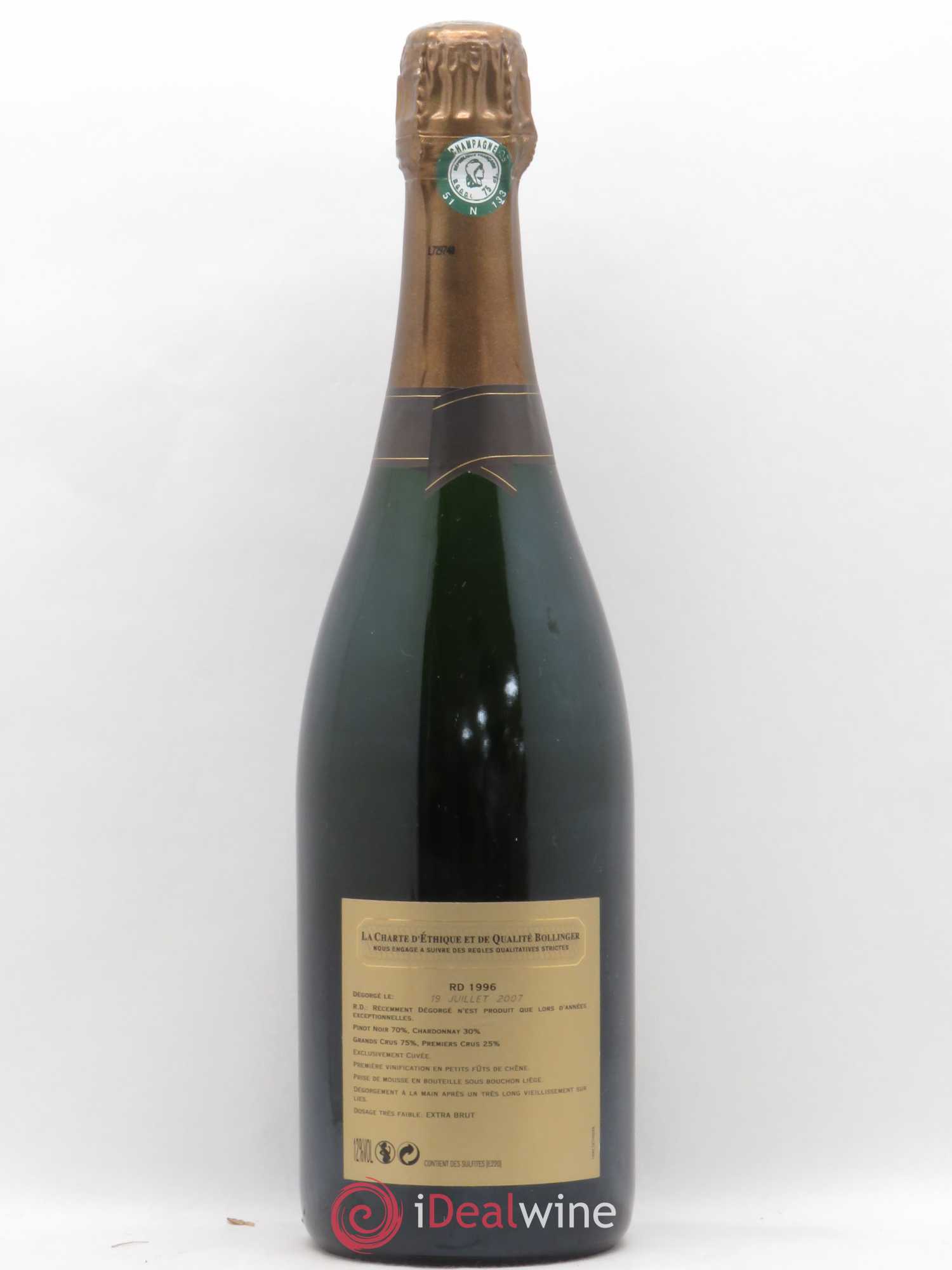 R.D. Extra-Brut Bollinger 1996 - Posten von 1 Flasche - 1