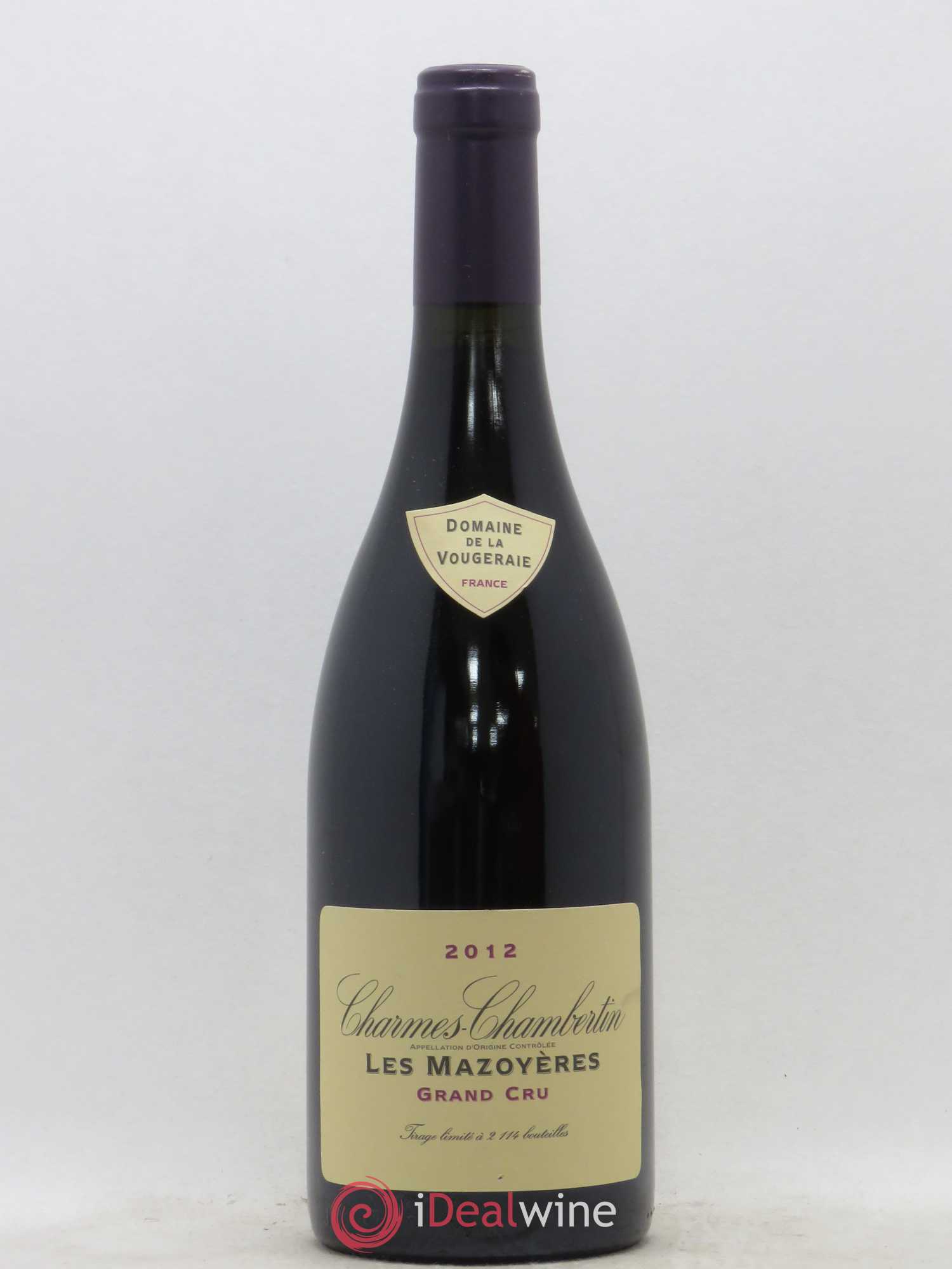 Charmes-Chambertin Grand Cru Les Mazoyères La Vougeraie 2012 - Lot de 1 bouteille - 0