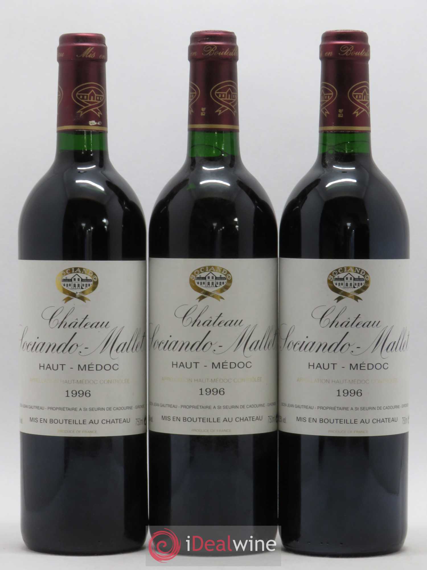 Château Sociando Mallet 1996 - Lot de 3 bouteilles - 0