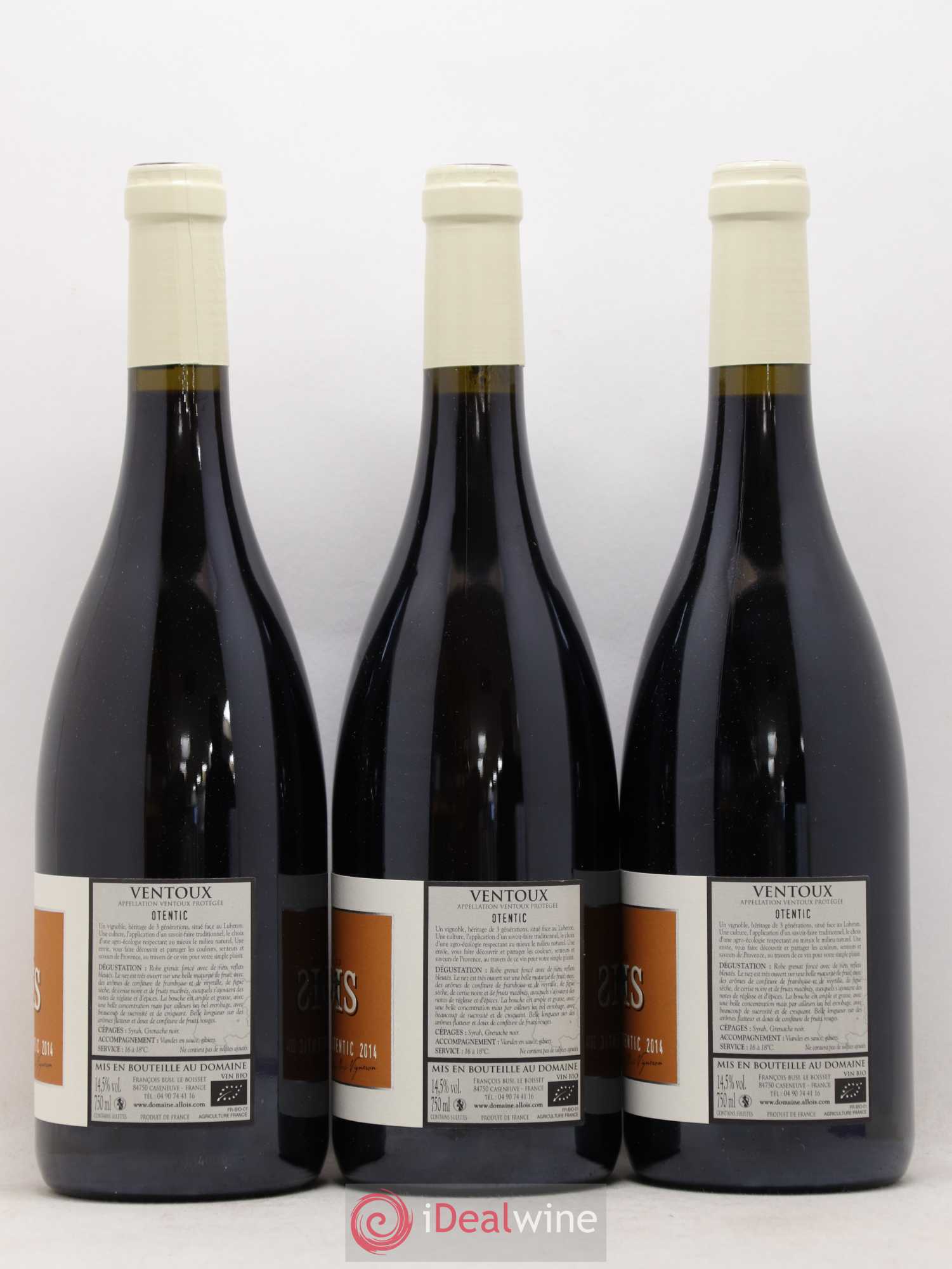 Ventoux Otentic Domaine Alloïs (sans prix de réserve) 2014 - Lot de 3 bouteilles - 1