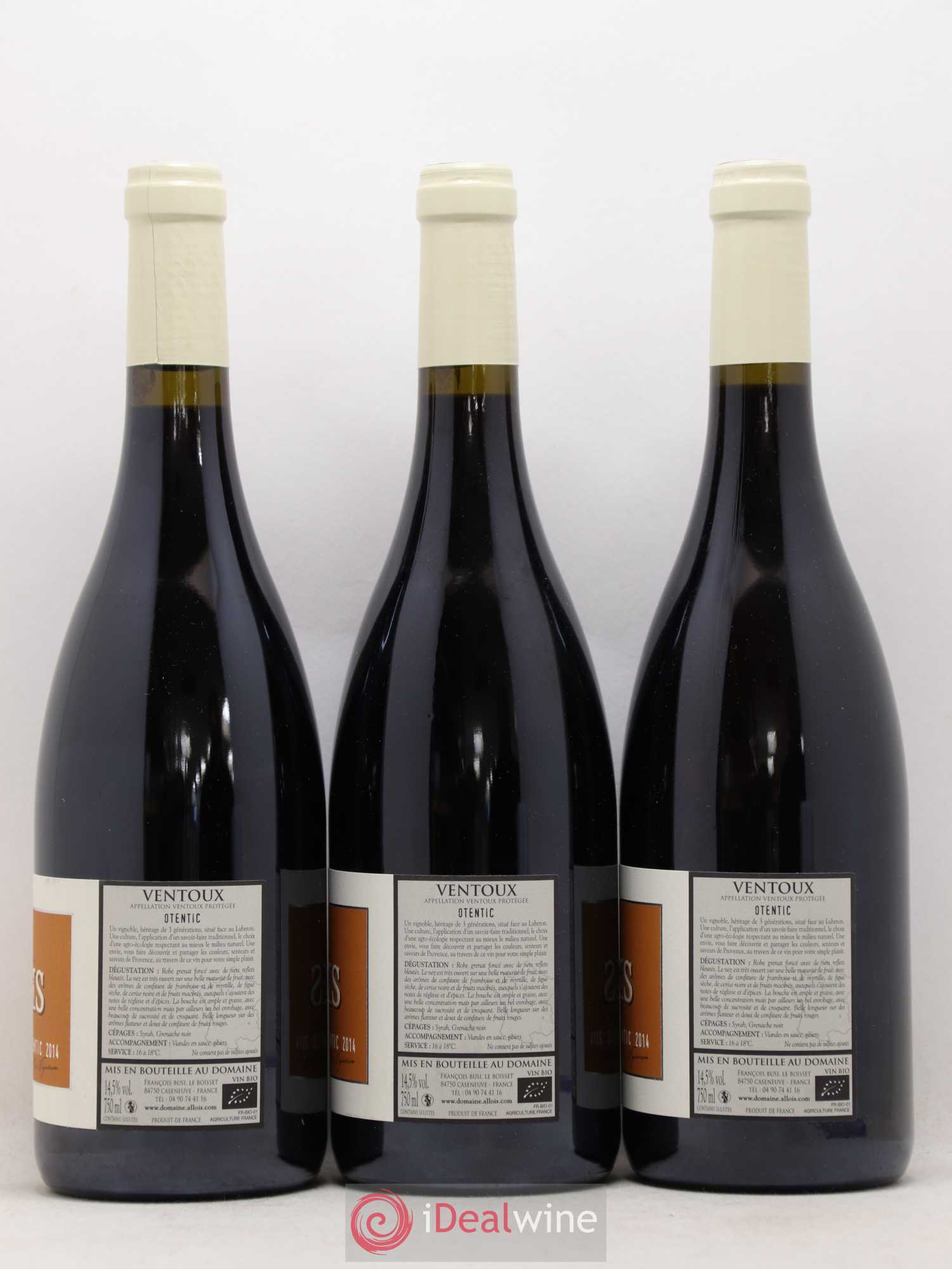 Ventoux Otentic Domaine Alloïs (sans prix de réserve) 2014 - Lot de 3 bouteilles - 1
