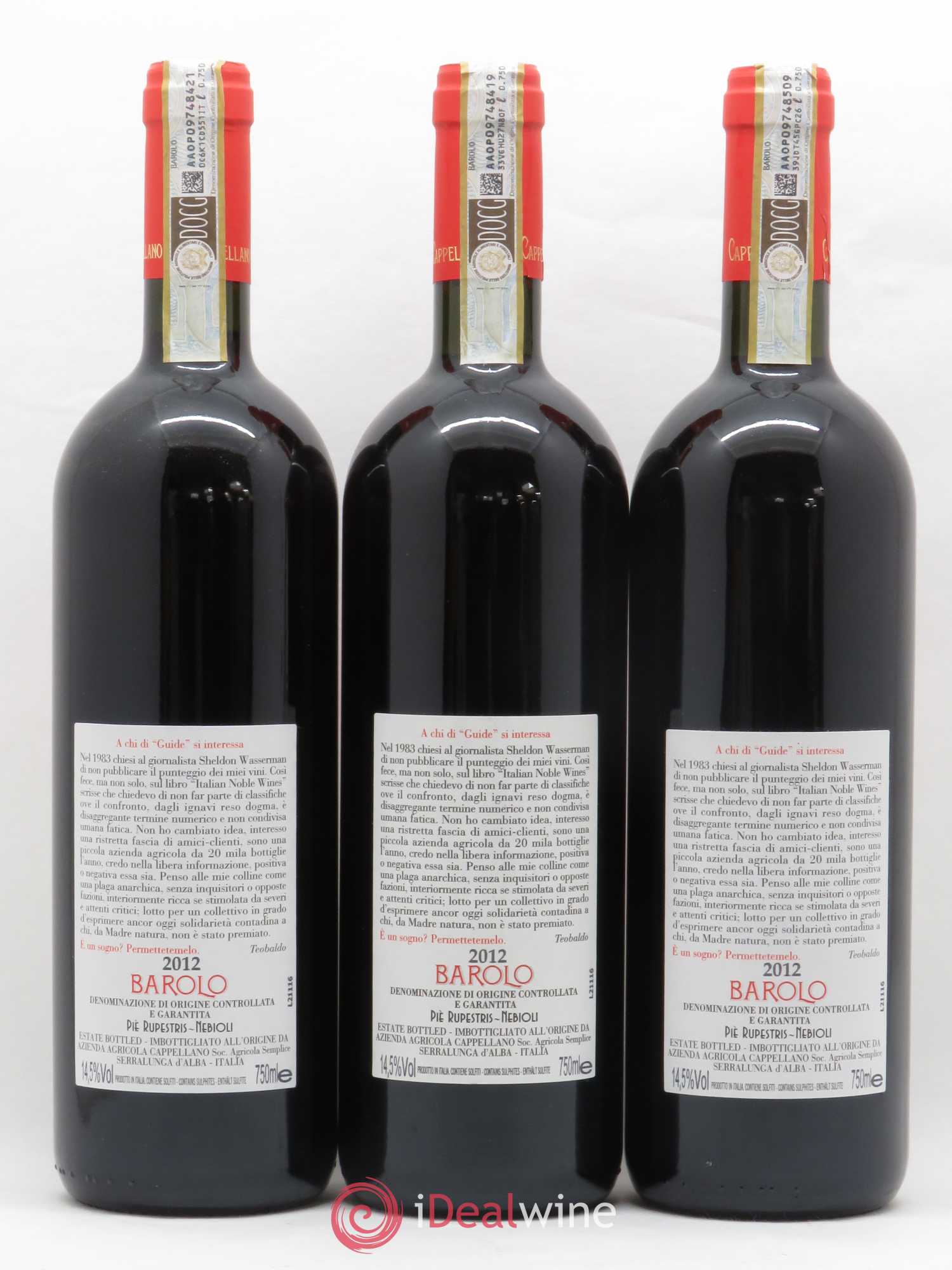 Barolo DOCG Pie Rupestris Cappellano 2012 - Lot de 6 bouteilles - 2