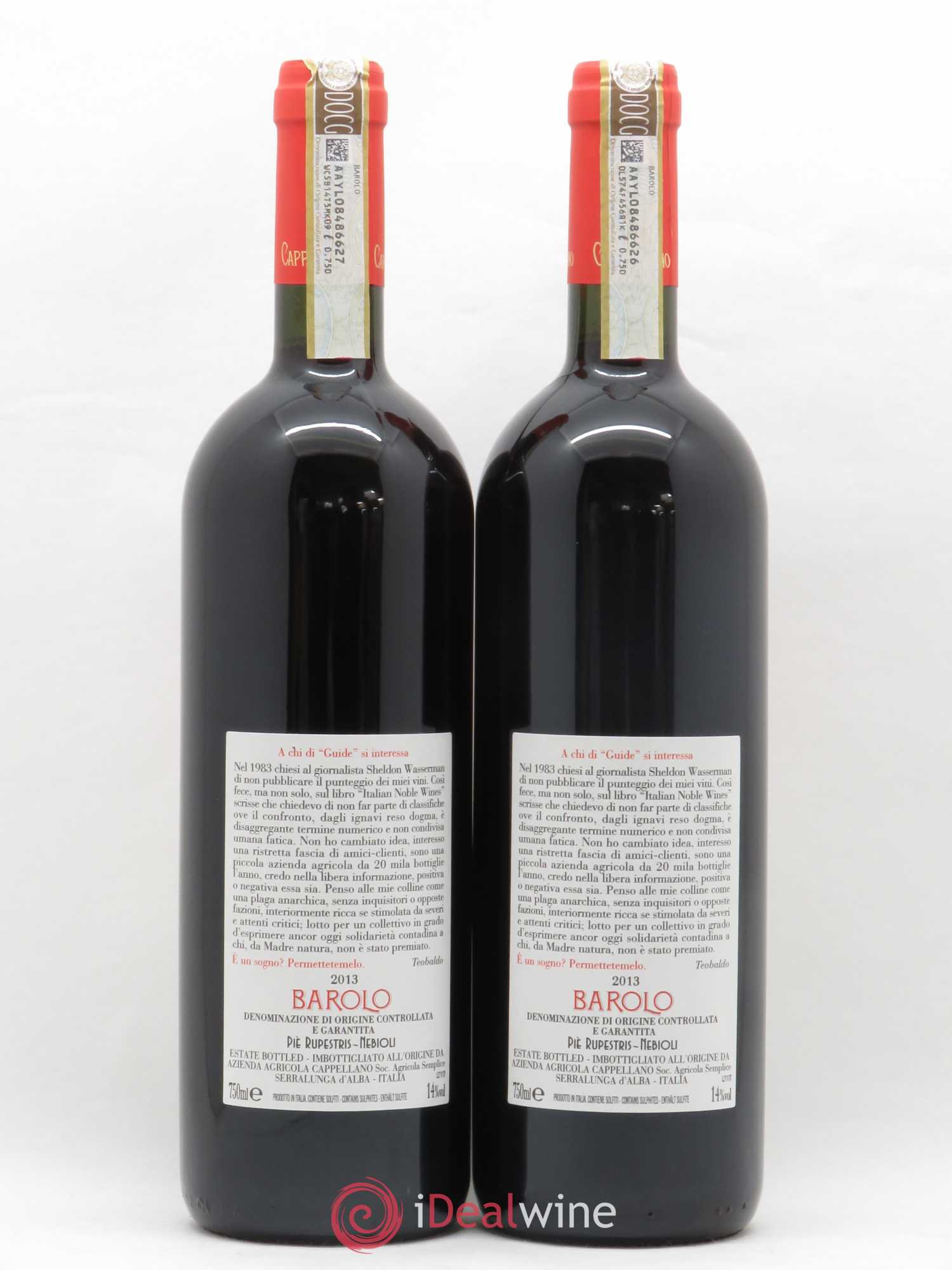 Barolo DOCG Pie Rupestris Cappellano 2013 - Lot de 2 bouteilles - 1