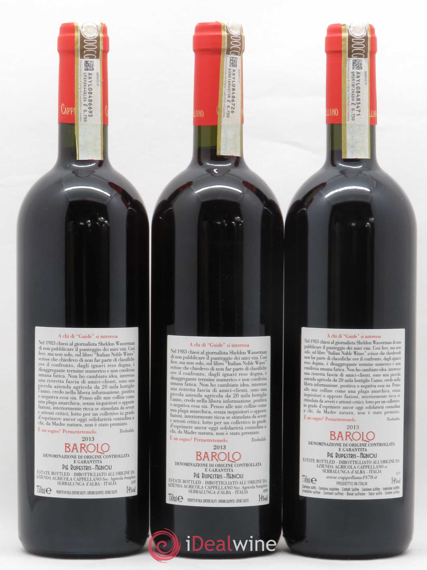 Barolo DOCG Pie Rupestris Cappellano 2013 - Posten von 3 Flaschen - 1