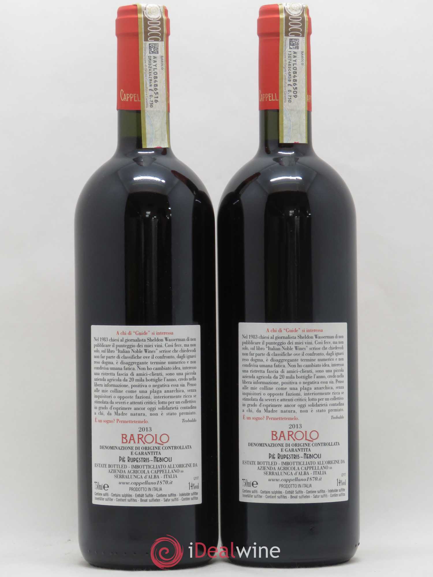 Barolo DOCG Pie Rupestris Cappellano 2013 - Lot de 2 bouteilles - 1