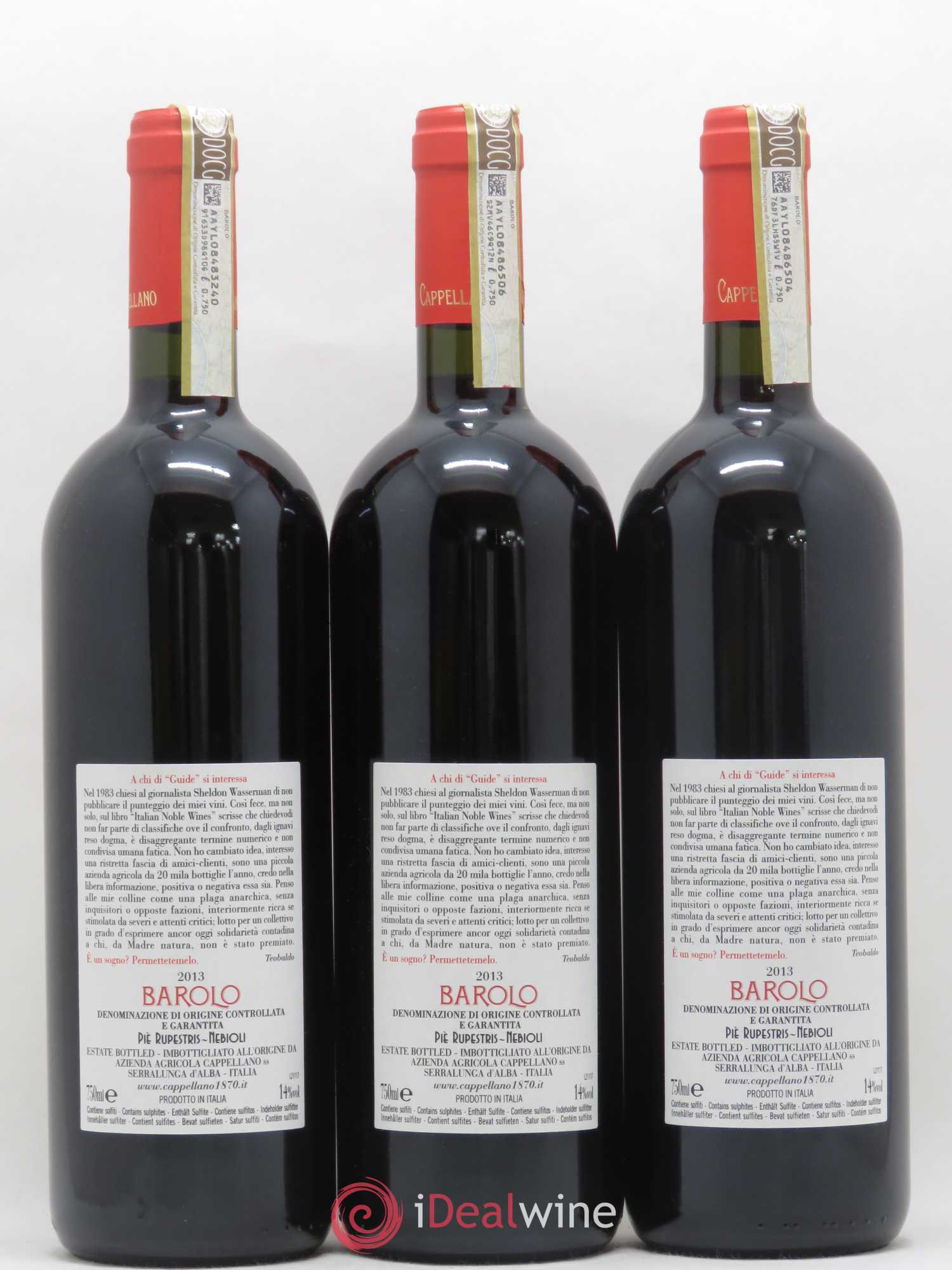 Barolo DOCG Pie Rupestris Cappellano 2013 - Lot de 3 bouteilles - 1