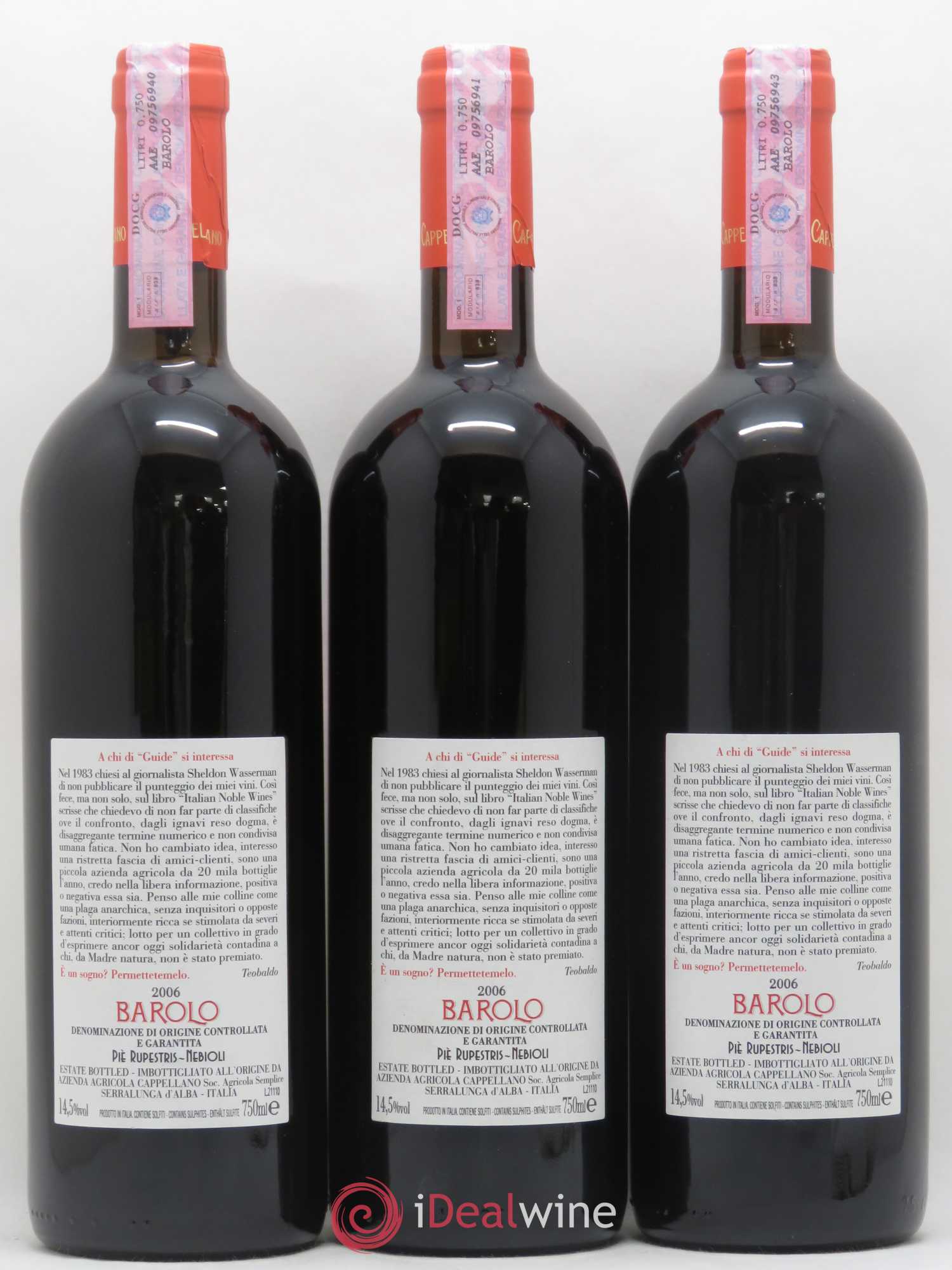 Barolo DOCG Pie Rupestris Cappellano 2006 - Posten von 3 Flaschen - 1