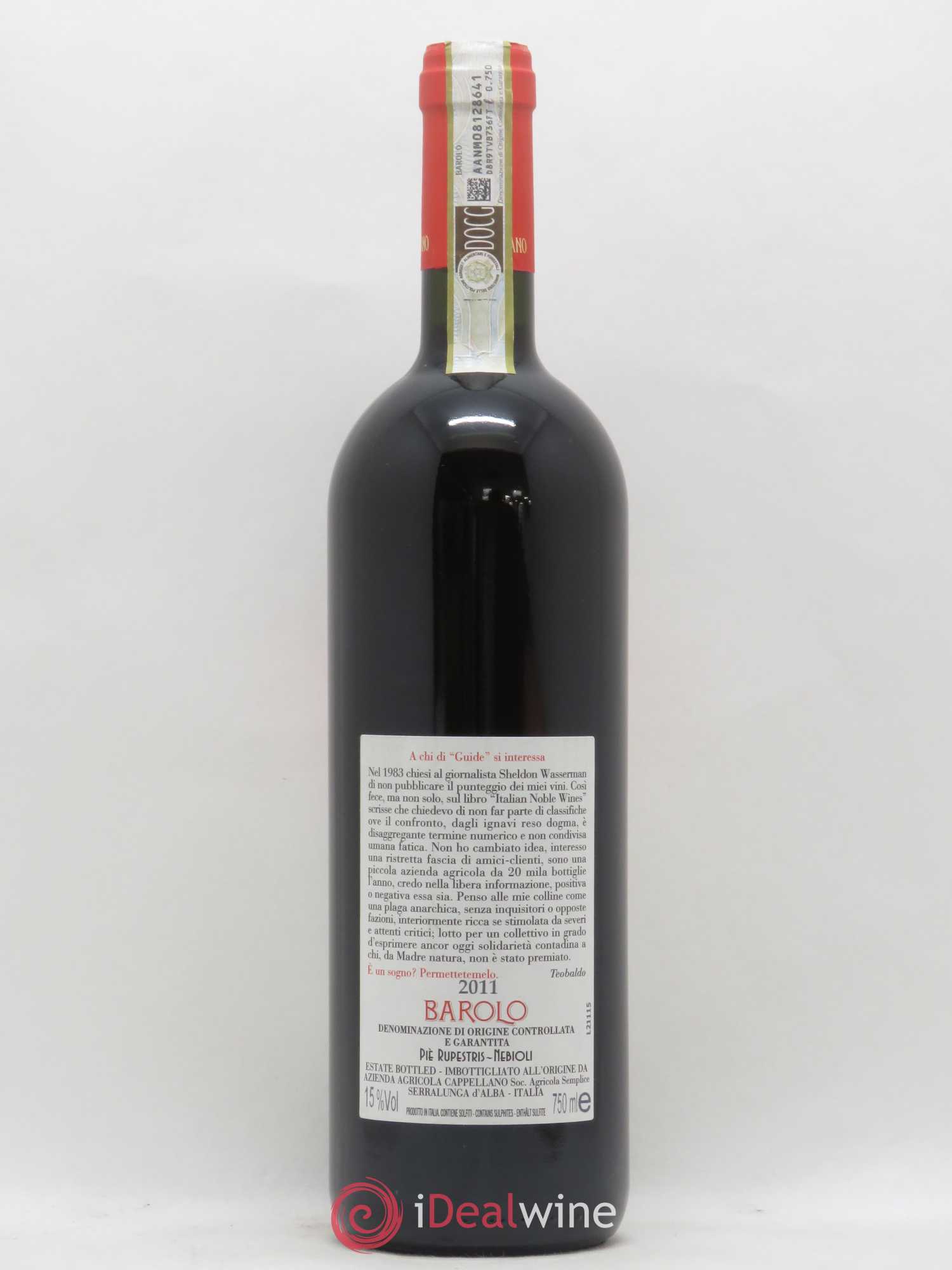 Barolo DOCG Pie Rupestris Cappellano 2011 - Lot de 1 bouteille - 1