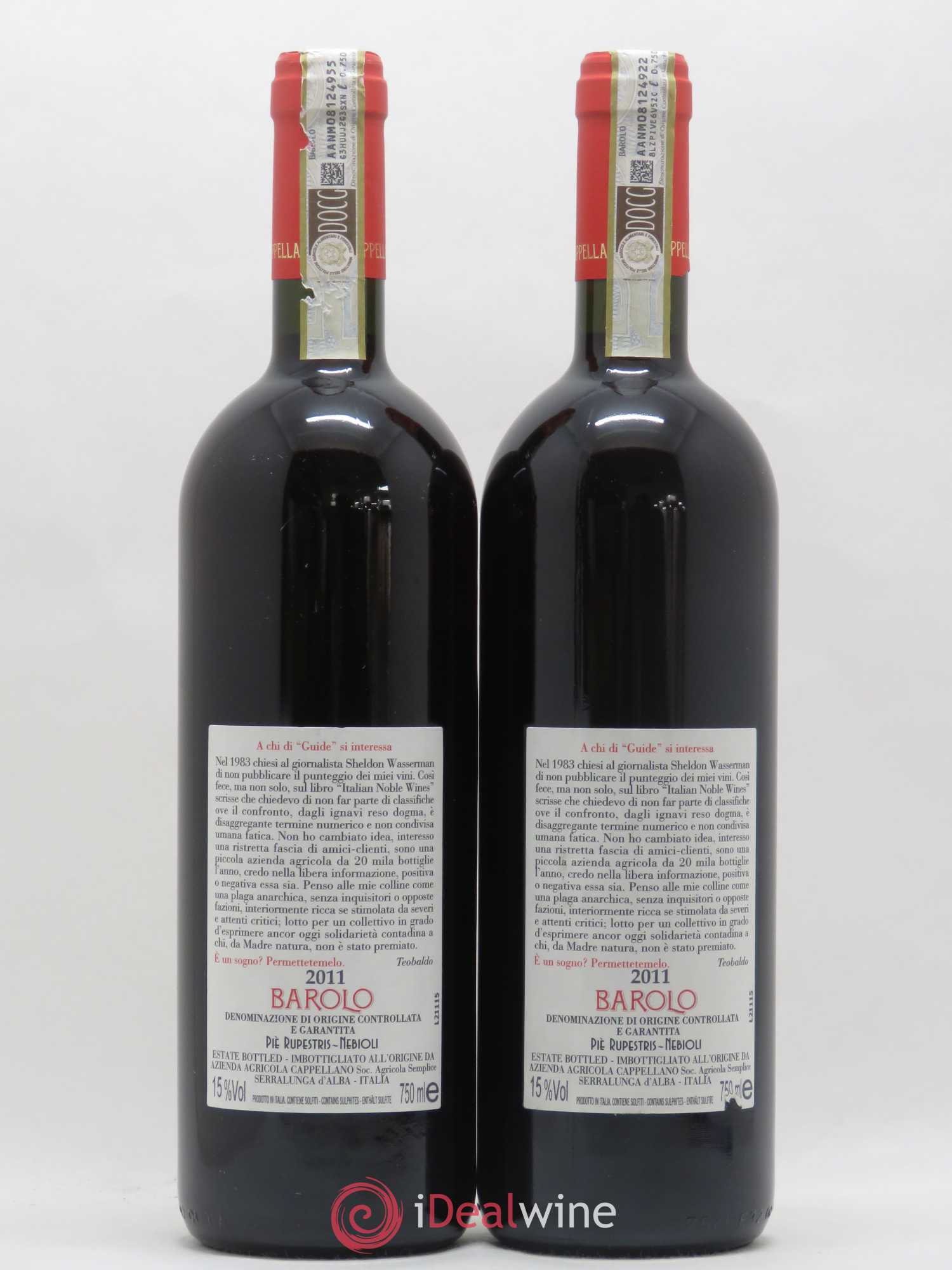 Barolo DOCG Pie Rupestris Cappellano 2011 - Lot de 2 bouteilles - 1