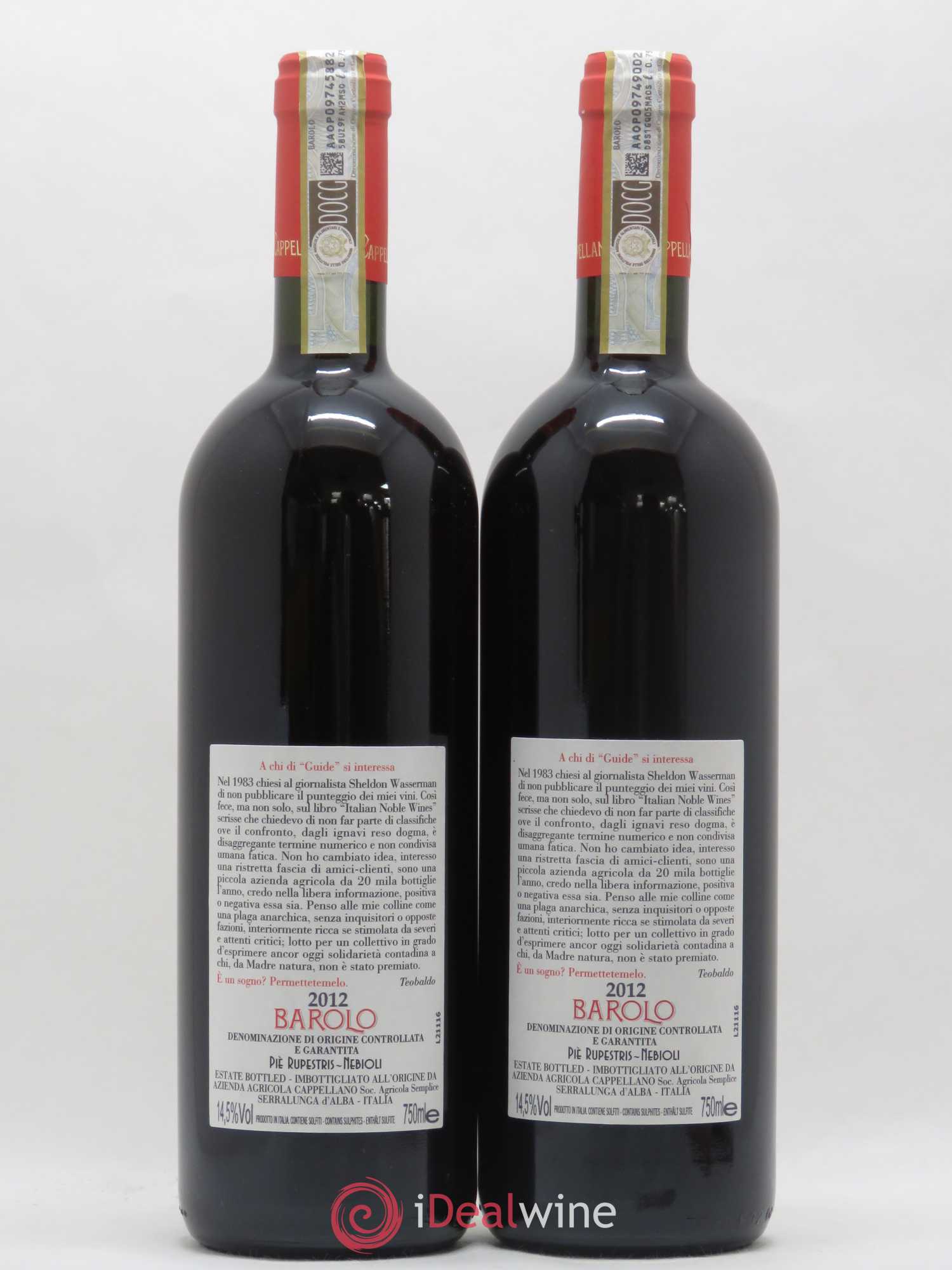 Barolo DOCG Pie Rupestris Cappellano 2012 - Posten von 2 Flaschen - 1