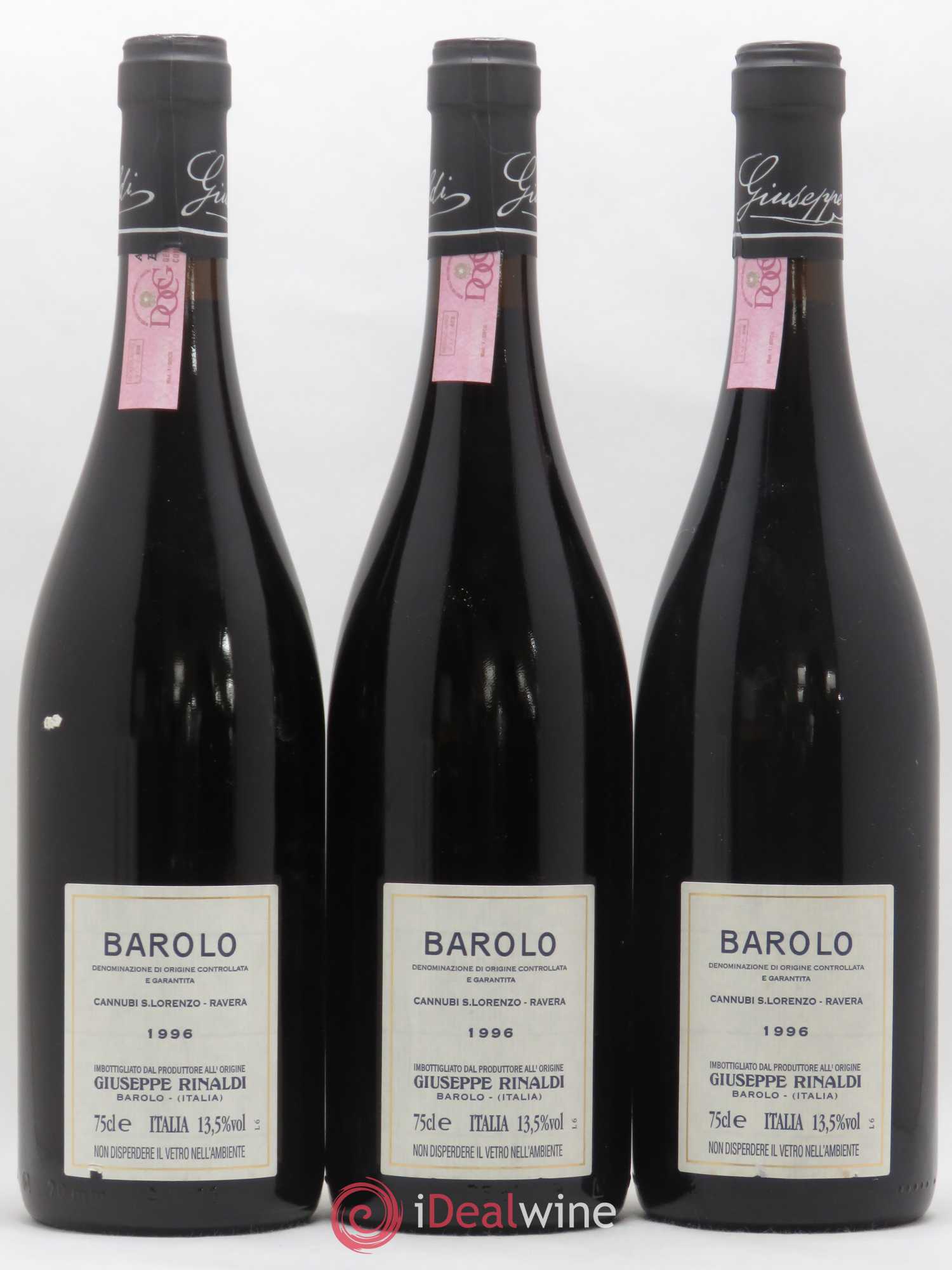 Barolo DOCG Cannubi San Lorenzo Ravera Giuseppe Rinaldi 1996 - Posten von 3 Flaschen - 1