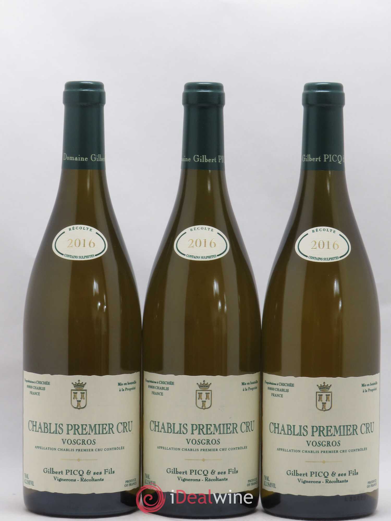 Chablis 1er Cru Vosgros Gilbert Picq et Fils 2016 - Lot de 3 bouteilles - 0