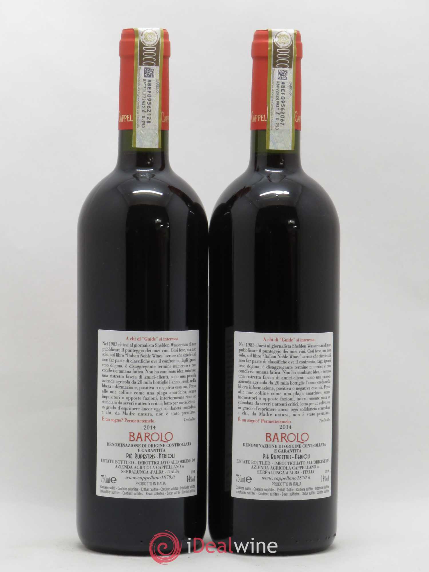 Barolo DOCG Pie Rupestris Cappellano 2014 - Lot de 2 bouteilles - 1