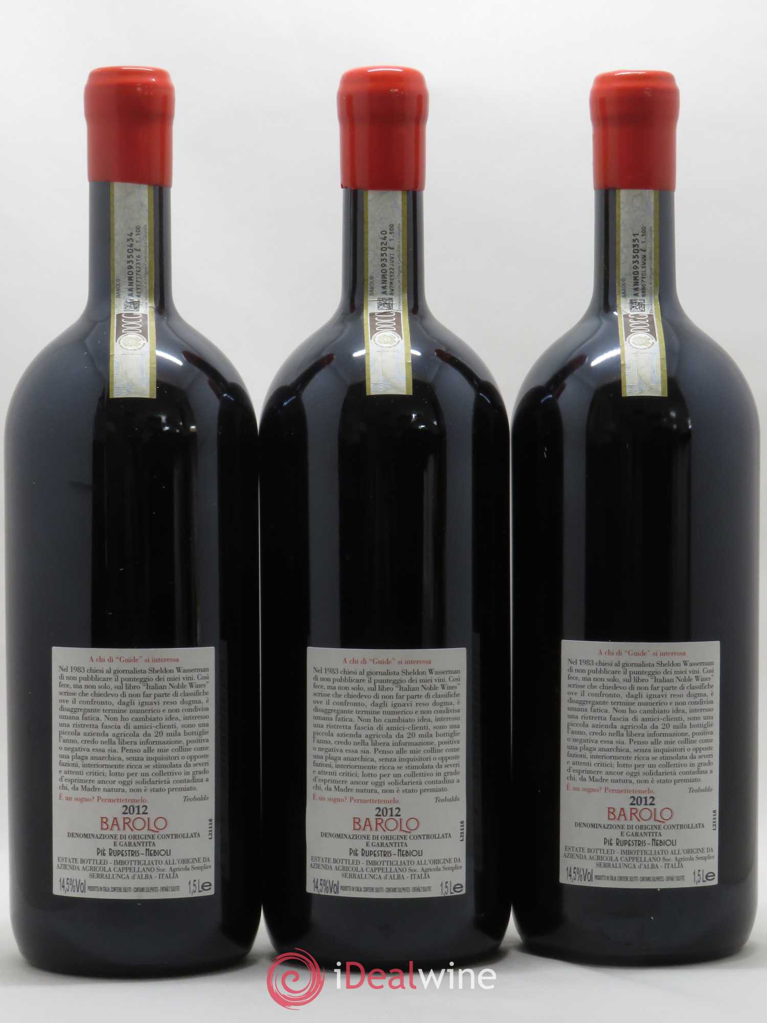 Barolo DOCG Pie Rupestris Cappellano Nebioli 2012 - Posten von 3 Magnum - 1