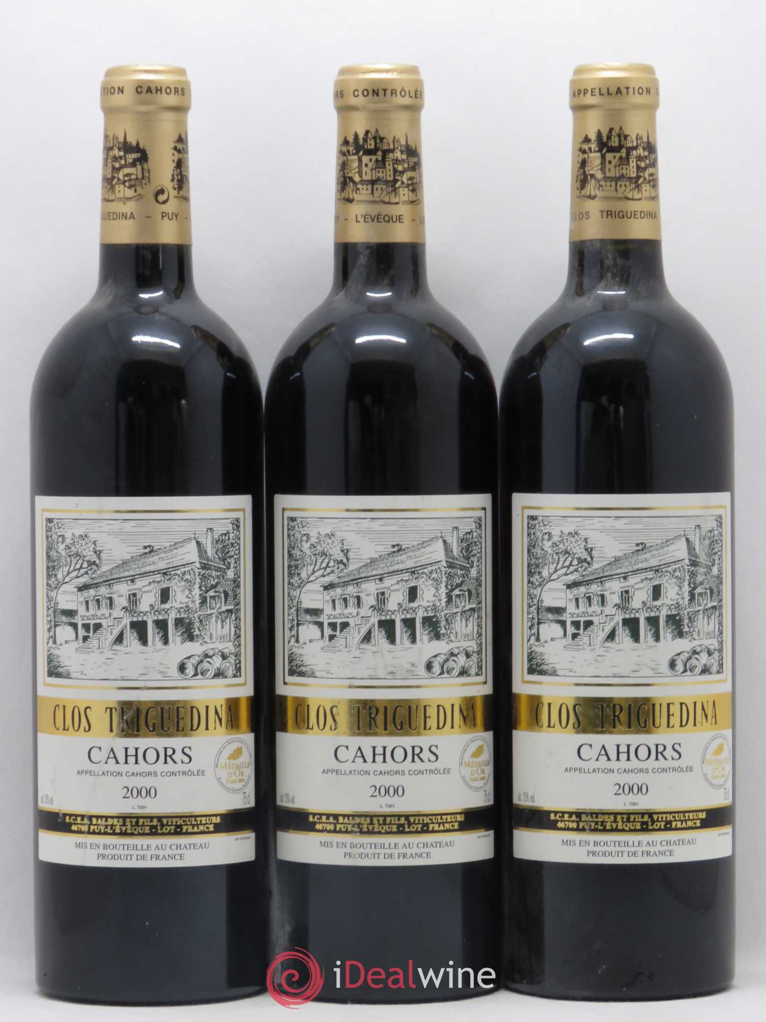 Cahors Clos Triguedina Jean-Luc Baldès 2000 - Lot de 3 bouteilles - 0