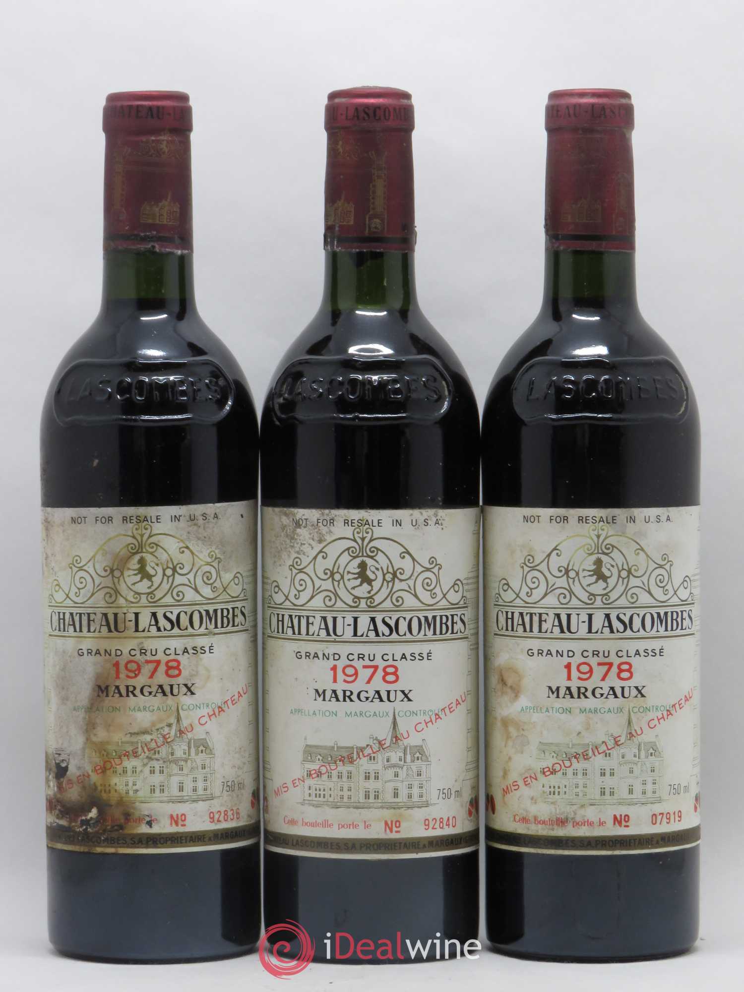 Château Lascombes 2ème Grand Cru Classé (sans prix de réserve) 1978 - Lot de 3 bouteilles - 0