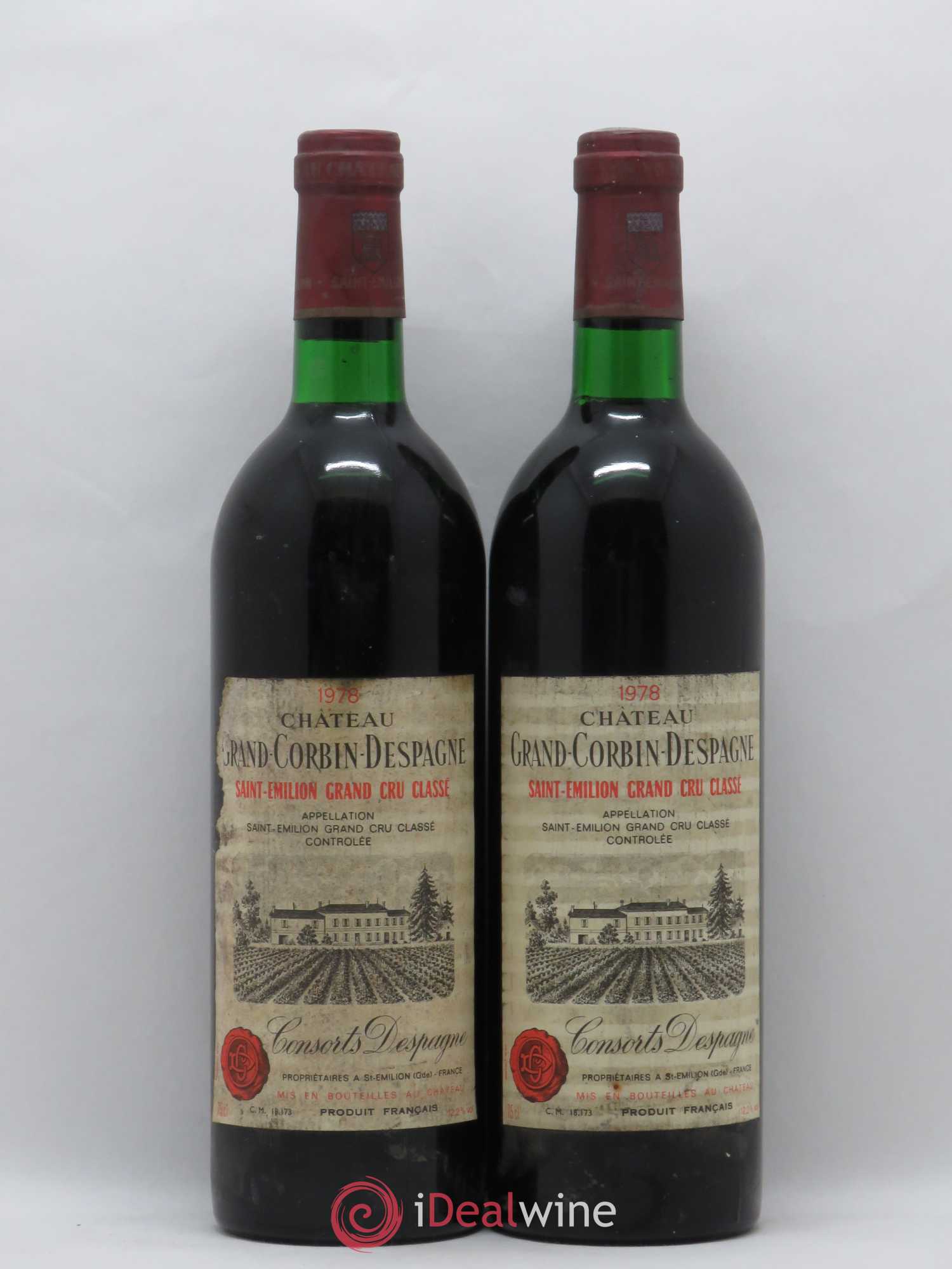 Château Grand Corbin Despagne Grand Cru Classé 1978 - Lot de 2 bouteilles - 0