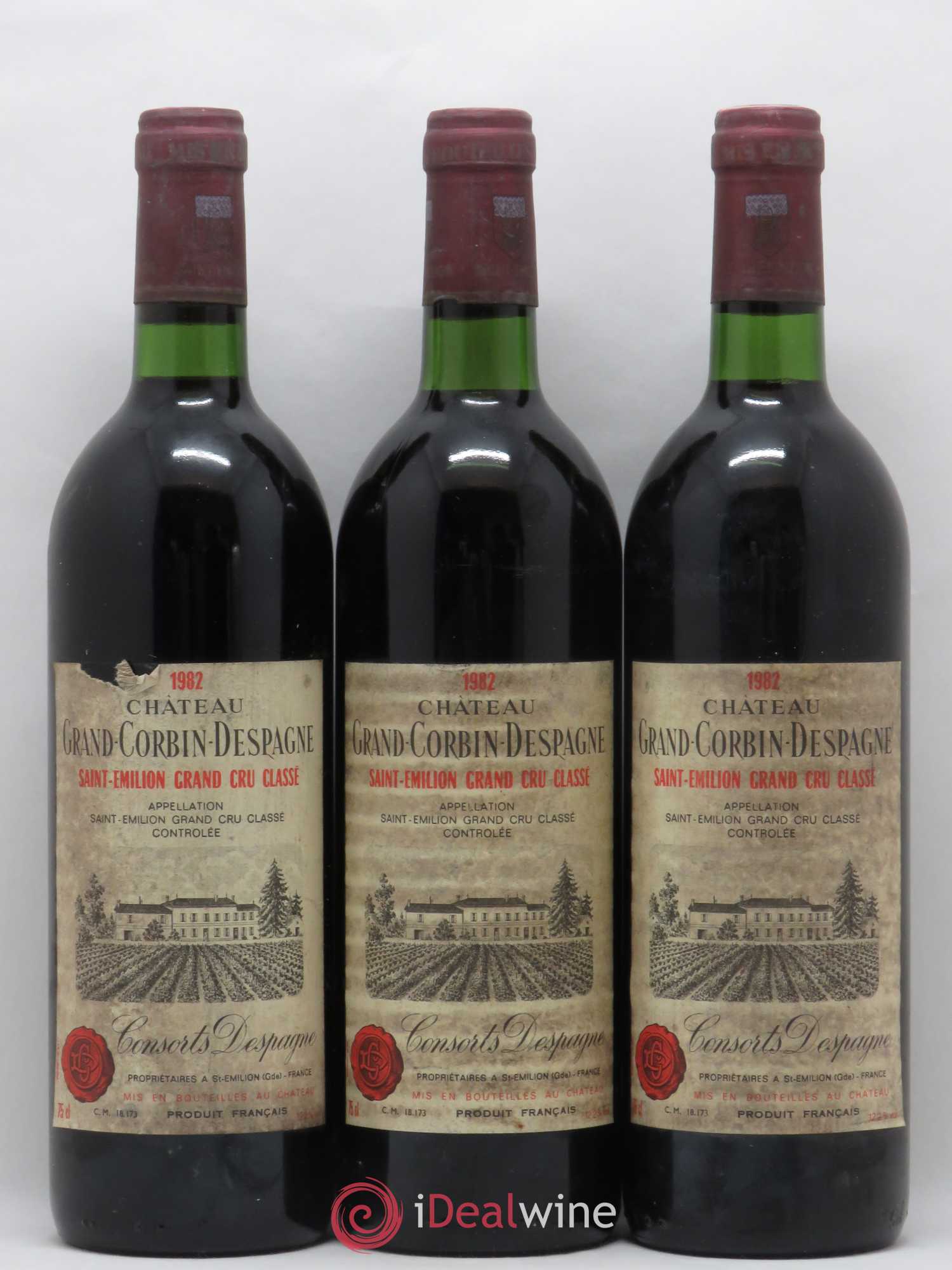 Château Grand Corbin Despagne Grand Cru Classé 1982 - Lot de 3 bouteilles - 0