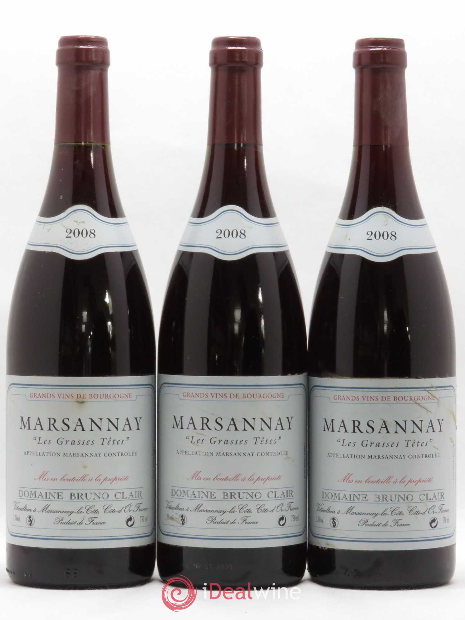 Marsannay Les Grasses Tetes Bruno Clair (Domaine) 2008 - Lot de 3 bouteilles - 0