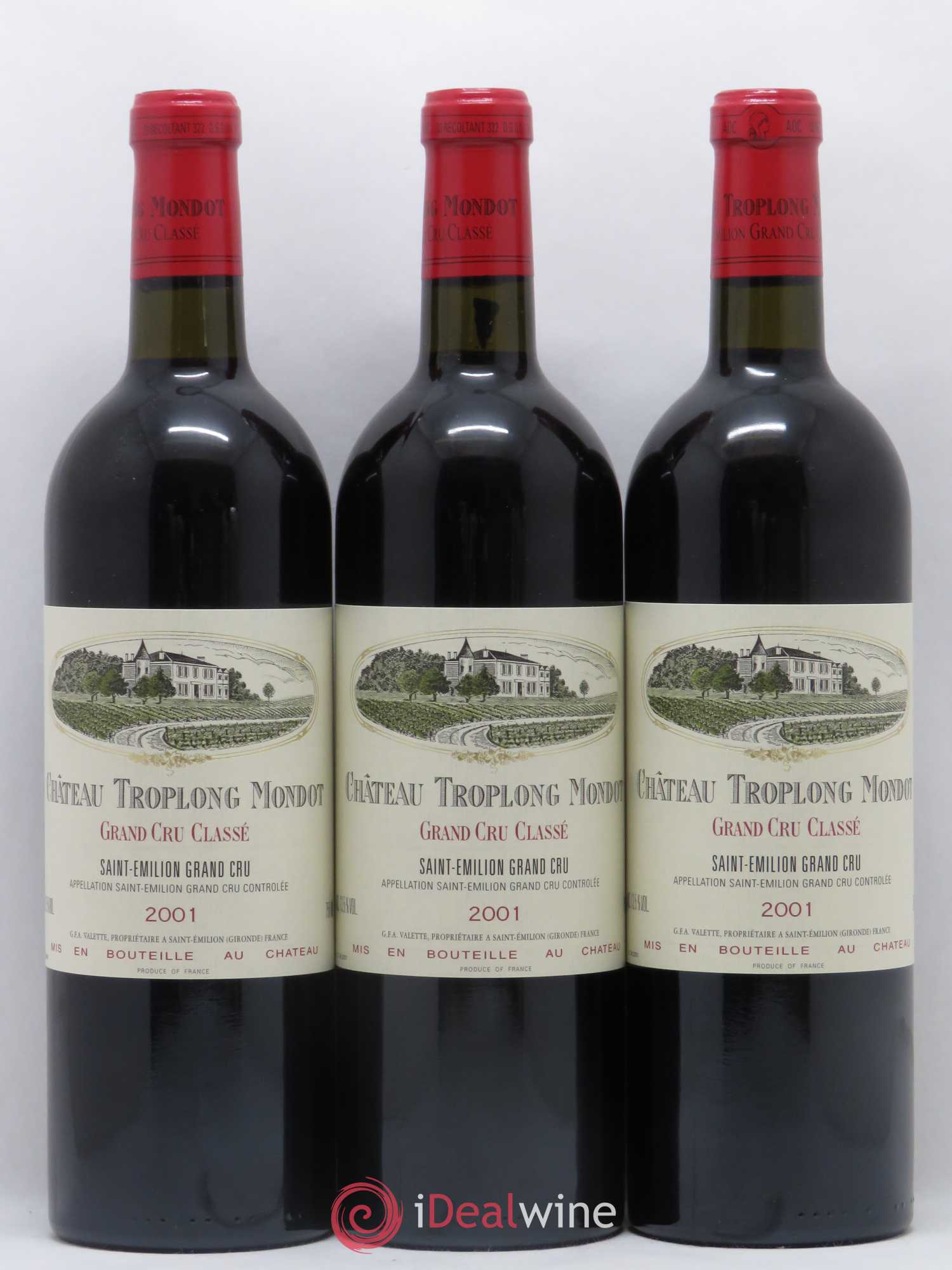 Château Troplong Mondot 1er Grand Cru Classé B 2001 - Lot de 3 bouteilles - 0