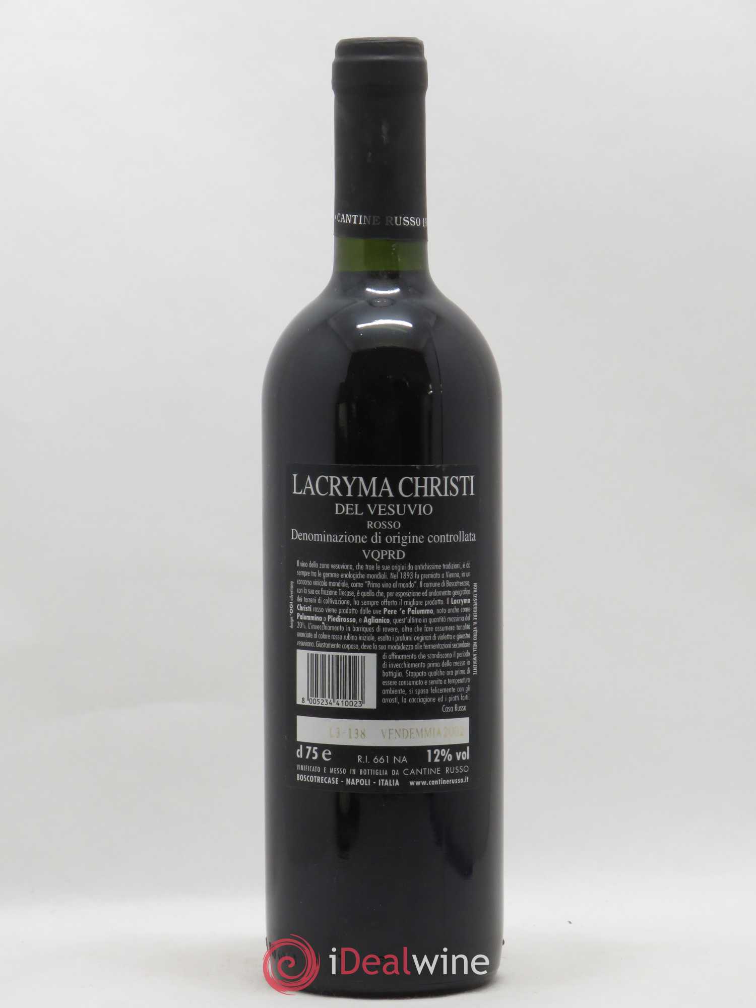 Italie Campanie Lacryma Christi Del Vesuvio Cantine Russo 2002 - Lot de 1 bouteille - 1