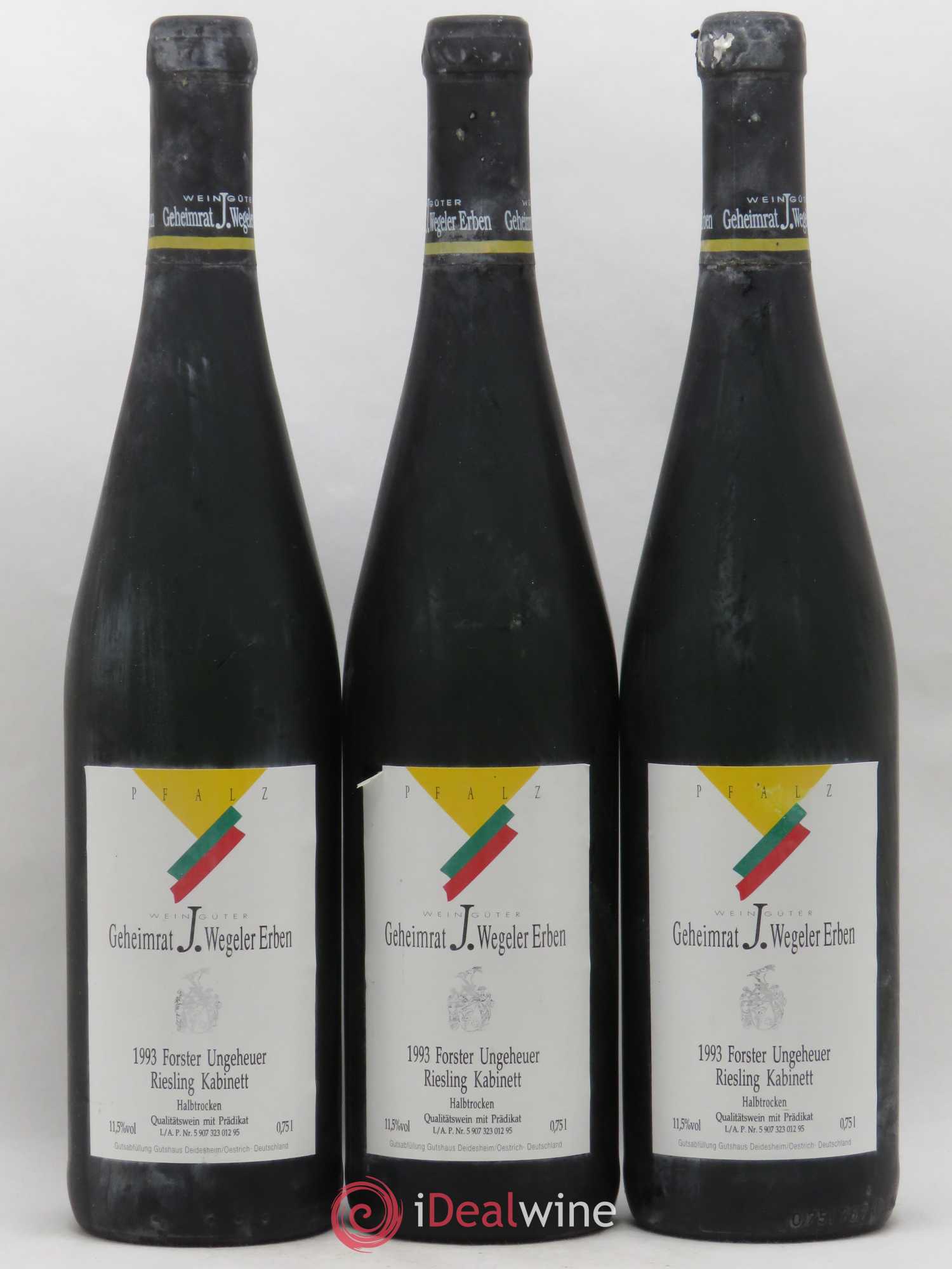 Allemagne Mosel-Saar Pfalz Forster Ungeheuer Riesling Kabinett Halbtrocken Wegeler Erben 1993 - Posten von 3 Flaschen - 0