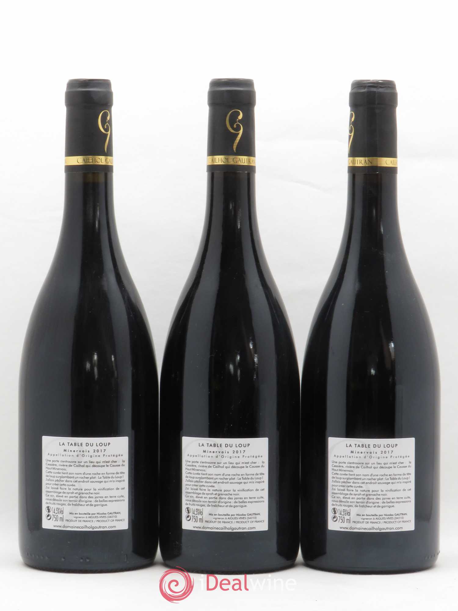Minervois La Table du Loup Domaine Cailhol Gautran (no reserve) 2017 - Lot of 3 bottles - 1