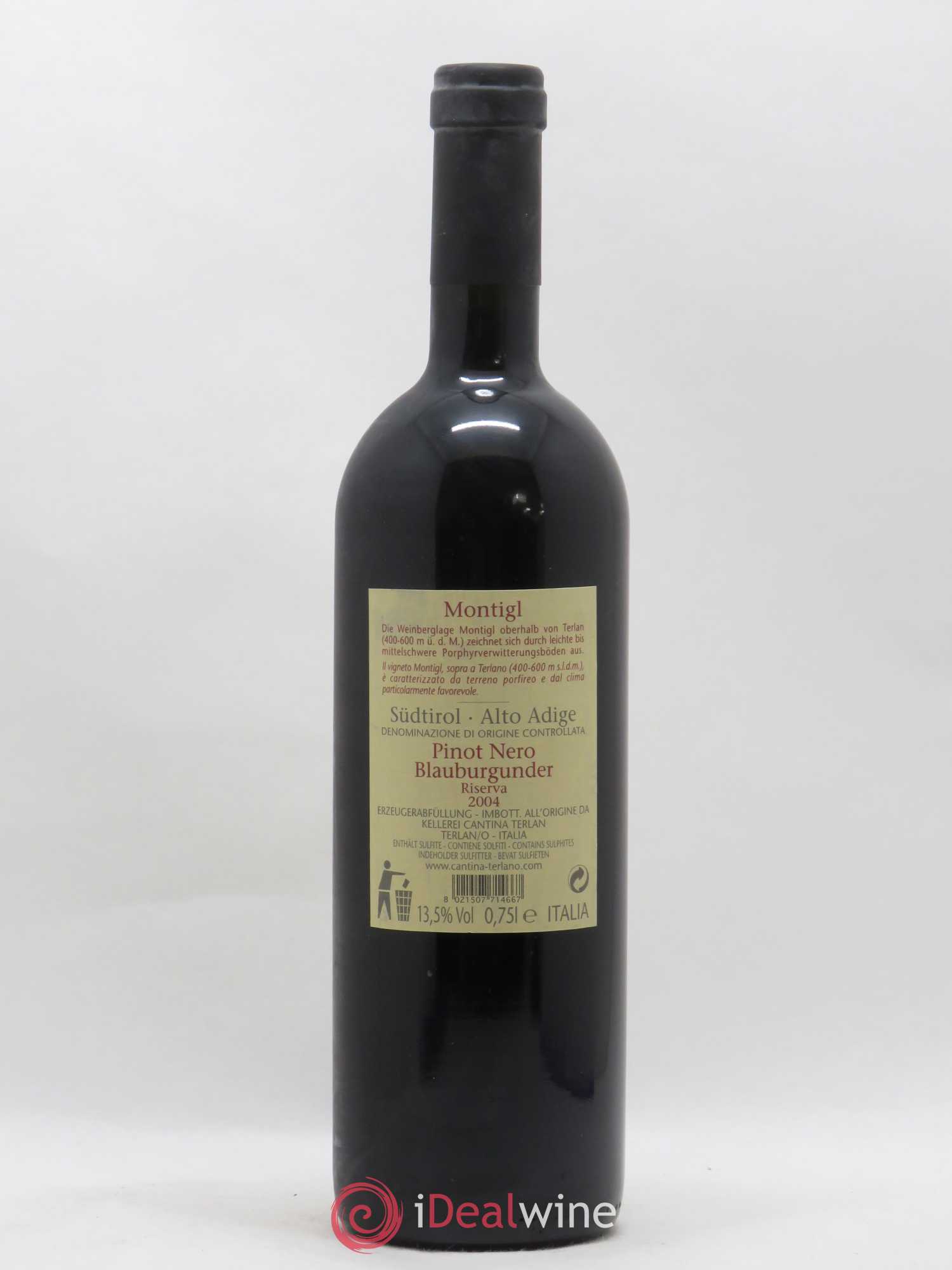 Italie Sudtirol Alto Adige Montigl Pinot Noir Riserva Cantina Terlano 2004 - Posten von 1 Flasche - 1
