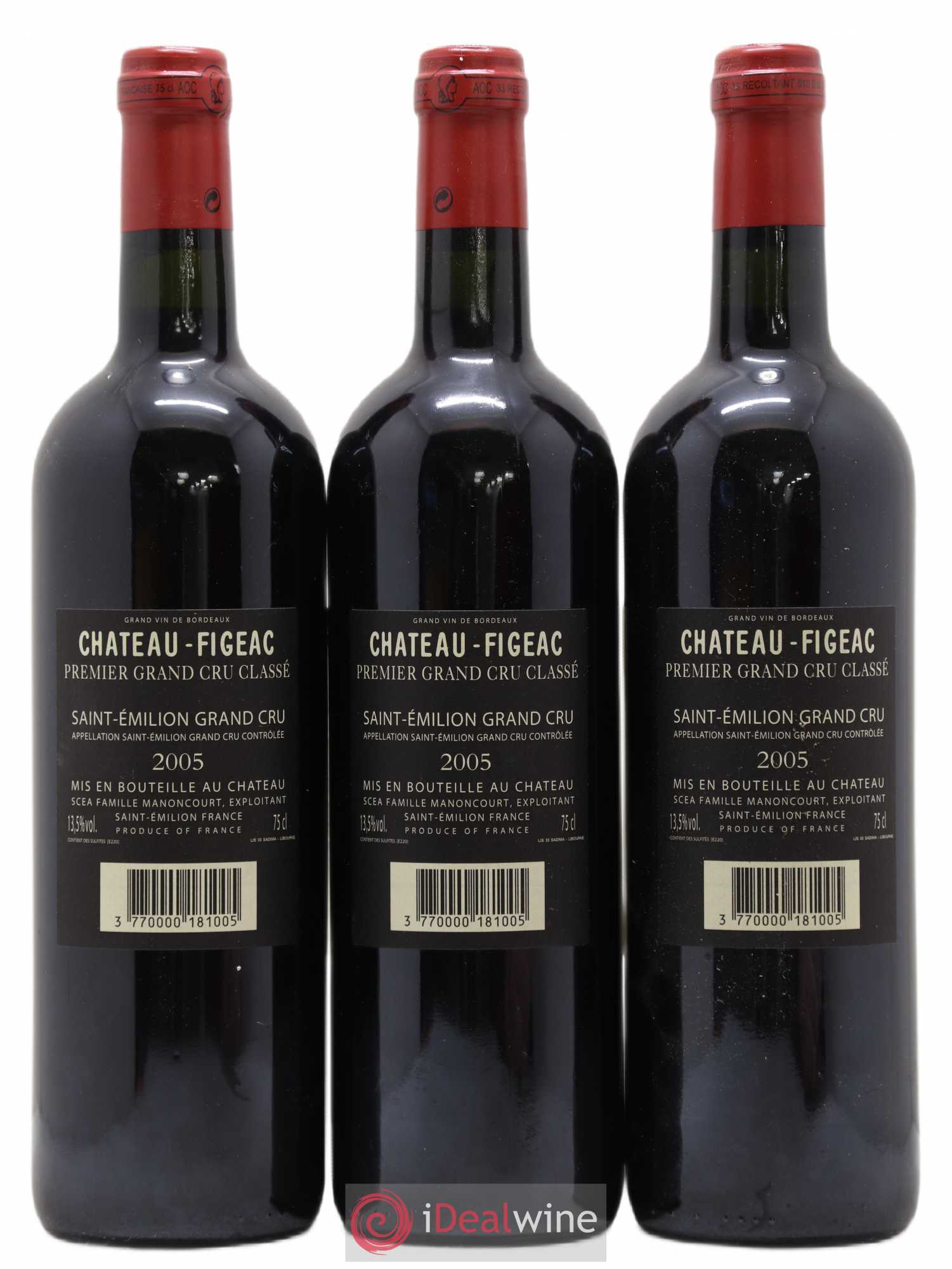 Château Figeac 1er Grand Cru Classé A 2005 - Lot de 3 bouteilles - 1