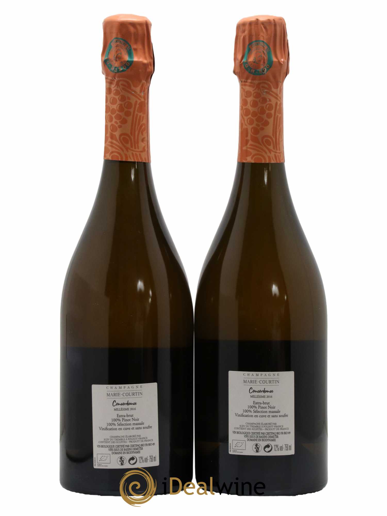 Champagne Extra-Brut Blanc de Noirs Marie-Courtin 2016 - Lot of 2 bottles - 1