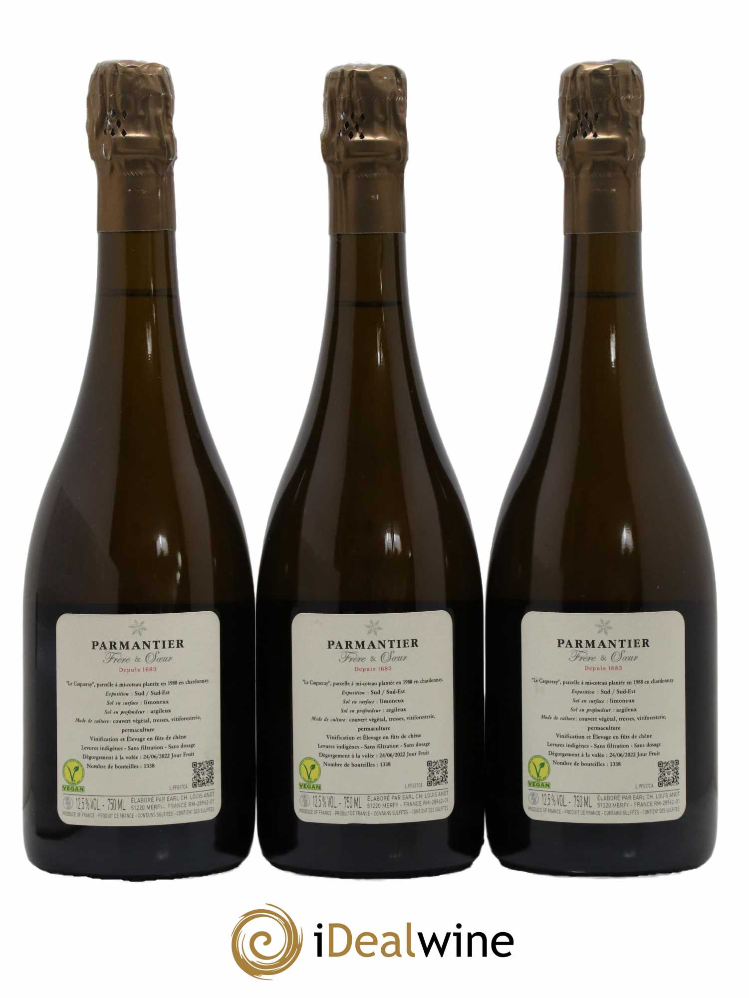 Champagne Extra-Brut Blanc de Blancs 1er Cru Le Caqueray Parmantier Frère et Soeur 2017 - Lot of 3 bottles - 1