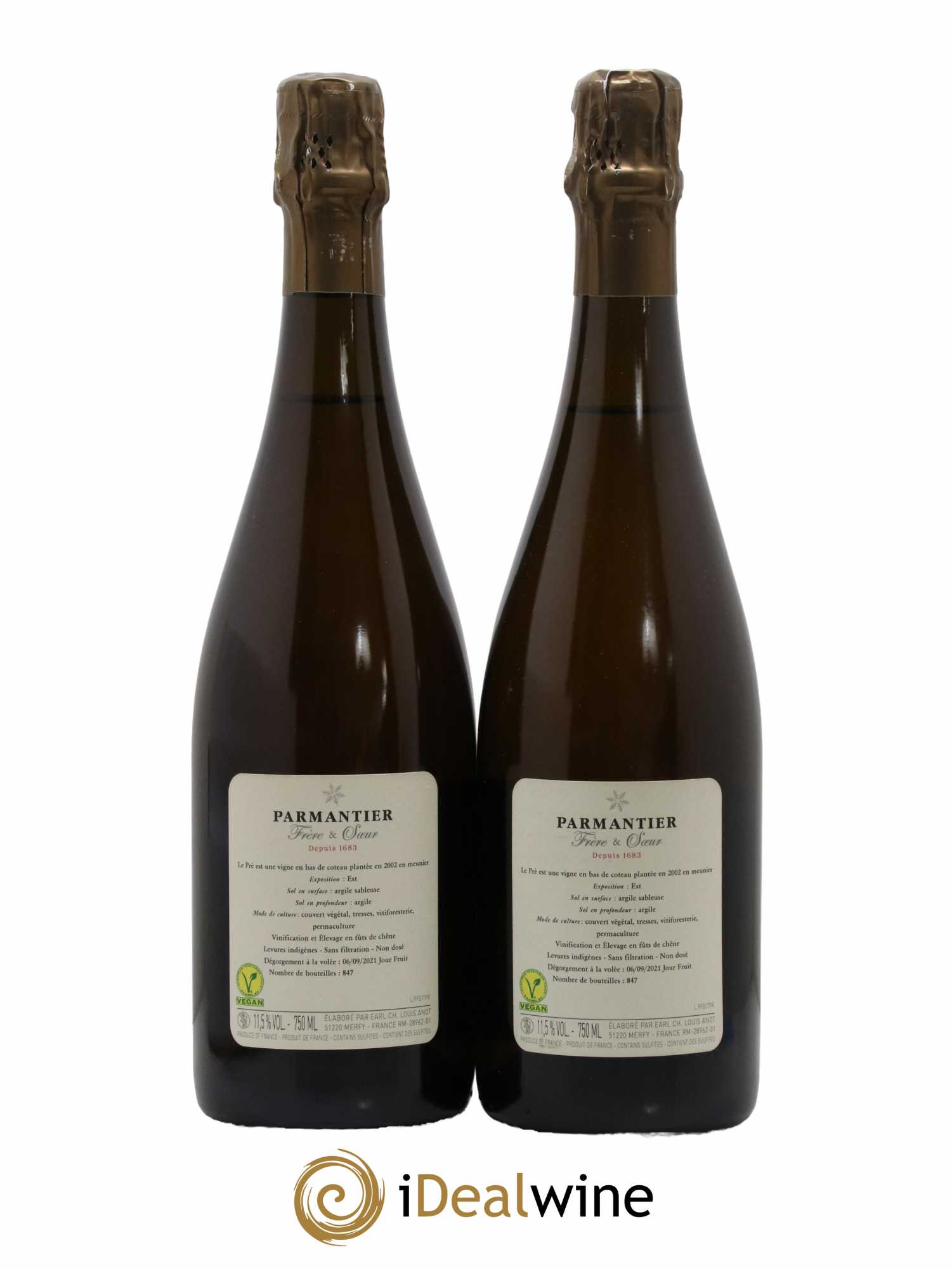 Champagne Brut Nature Le Pré Blanc de Noirs Parmantier Frère et Soeur 2017 - Lotto di 2 bottiglie - 1