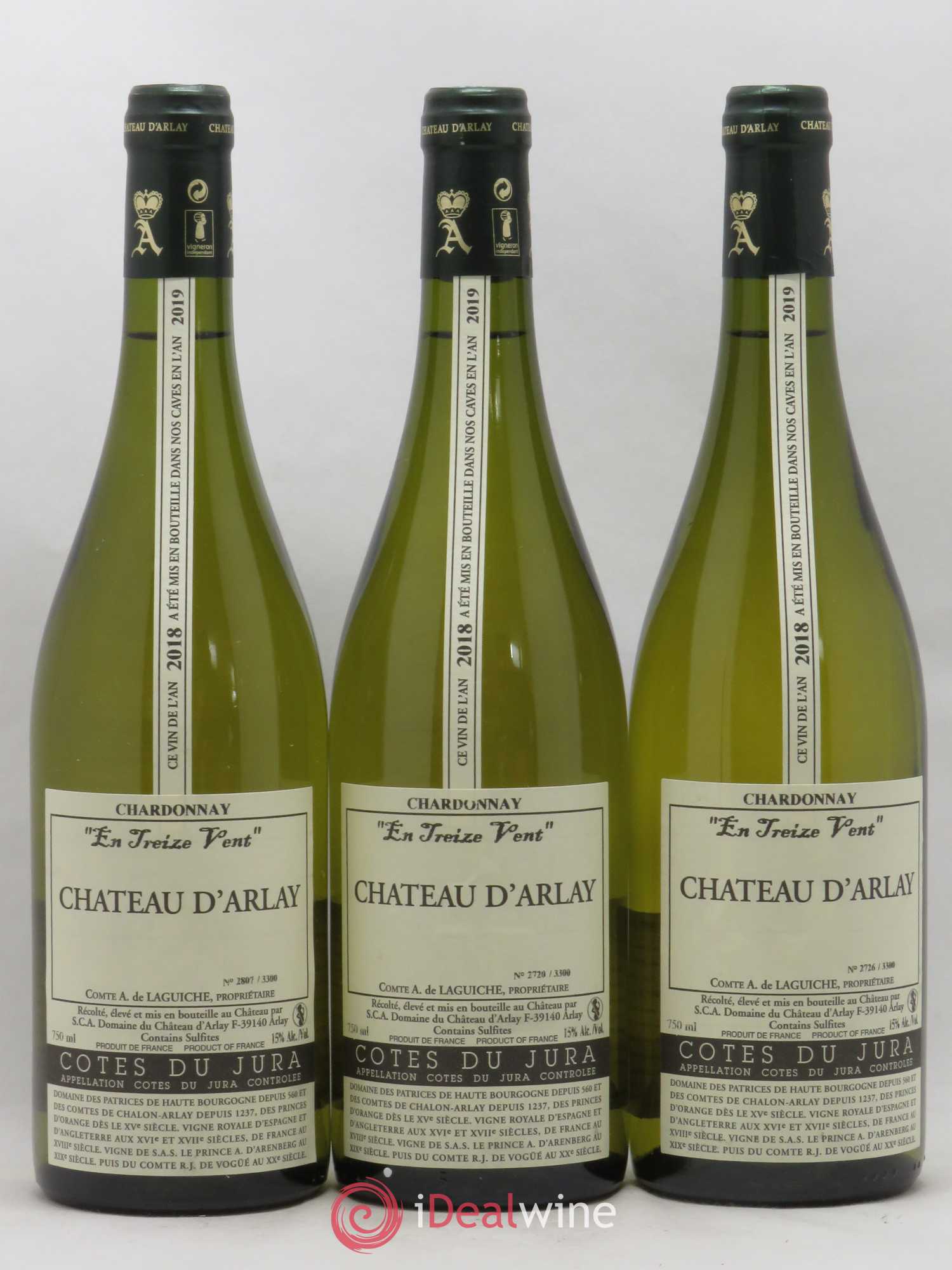 Côtes du Jura Chardonnay En Treize Vent Château d'Arlay 2018 - Lot de 3 bouteilles - 0