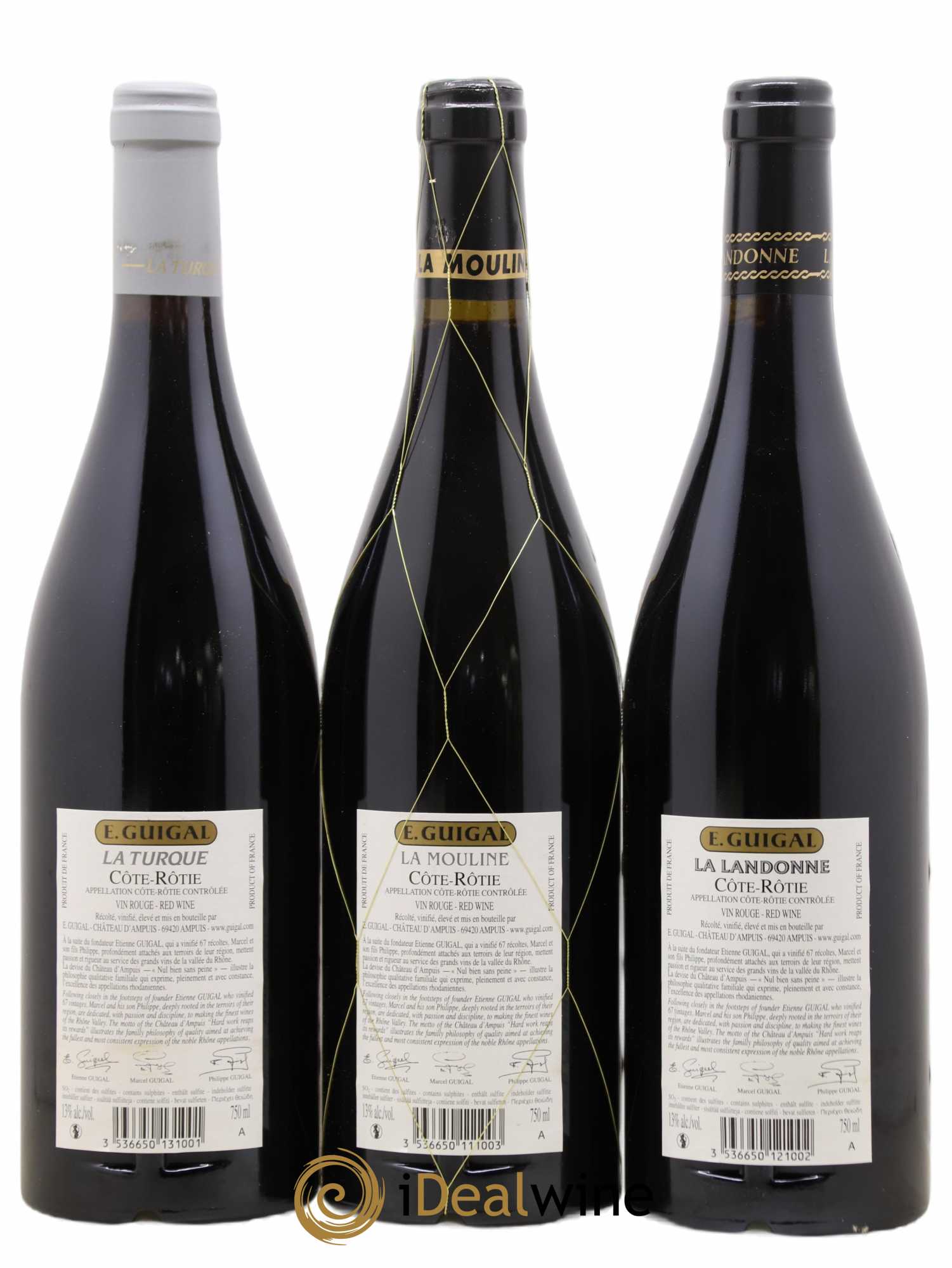 Côte-Rôtie Guigal Trilogie La Turque - La Landonne - La Mouline 2011 - Lot de 3 bouteilles - 1