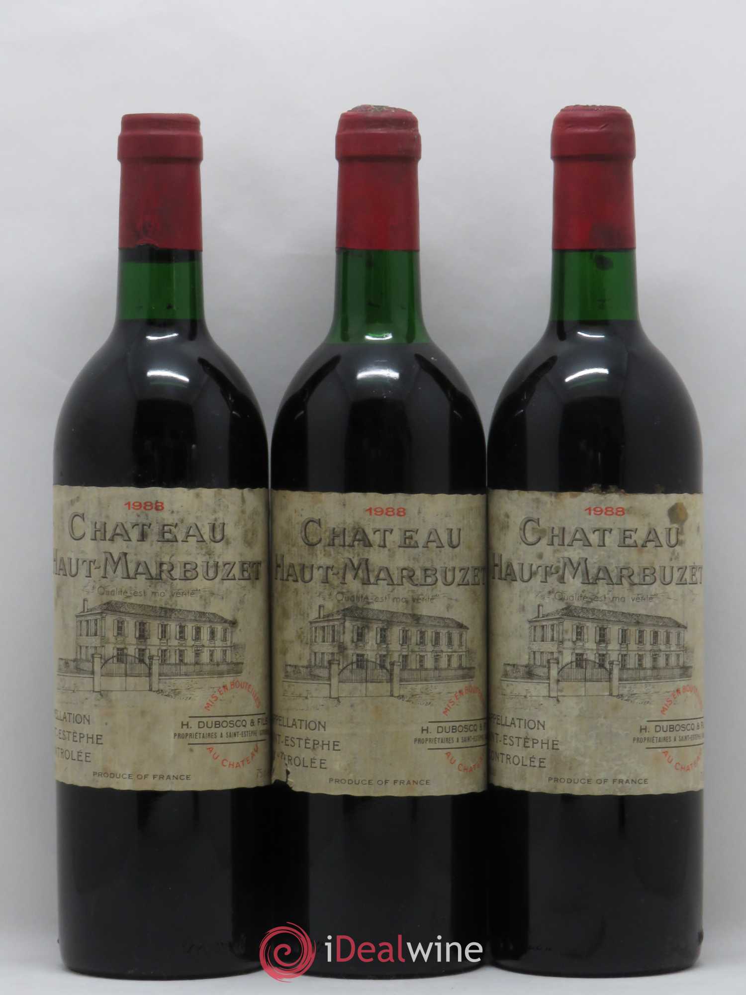 Château Haut Marbuzet 1988 - Lot de 3 bouteilles - 0
