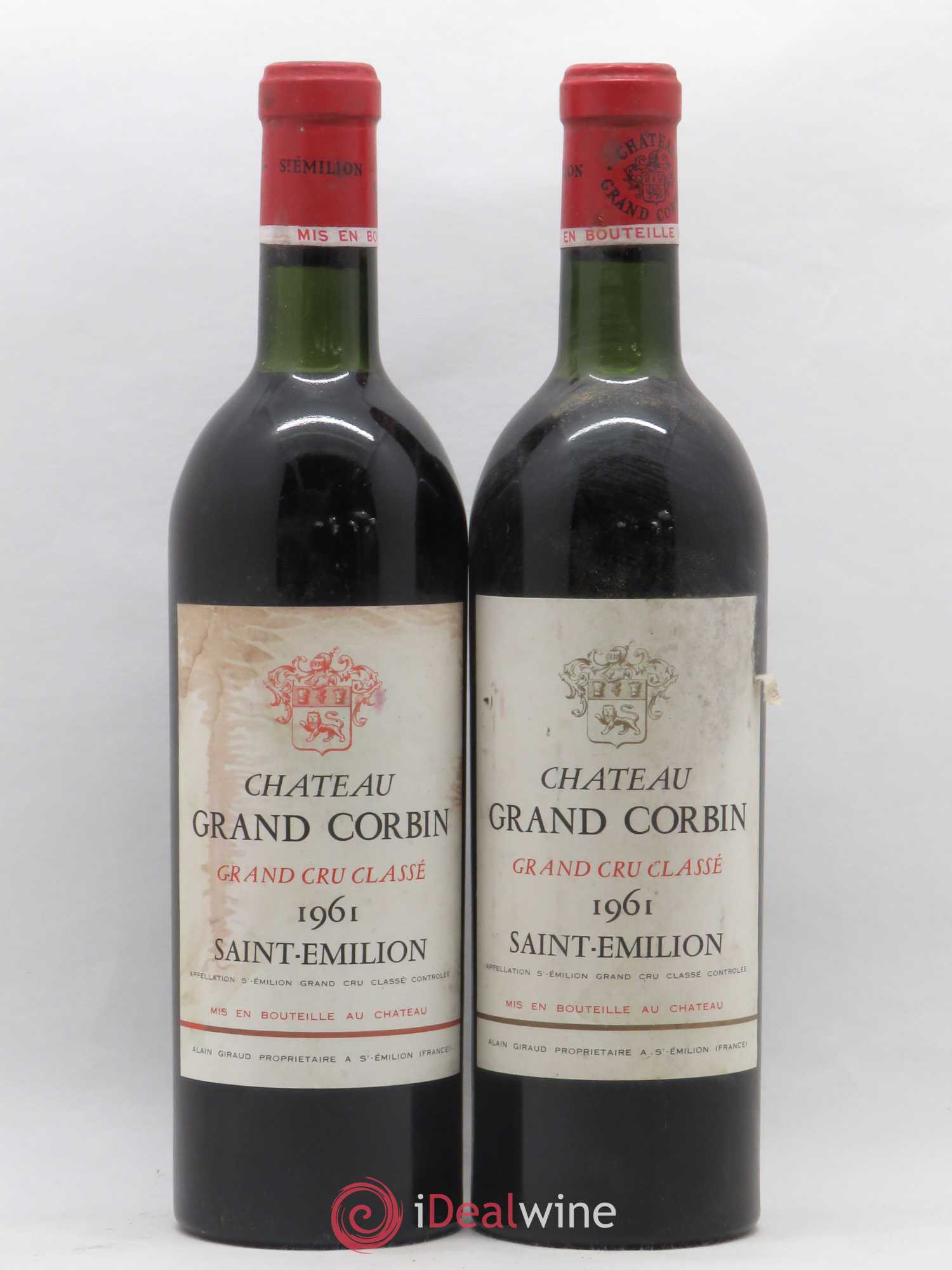 Château Grand Corbin Grand Cru Classé 1961 - Lot de 2 bouteilles - 0