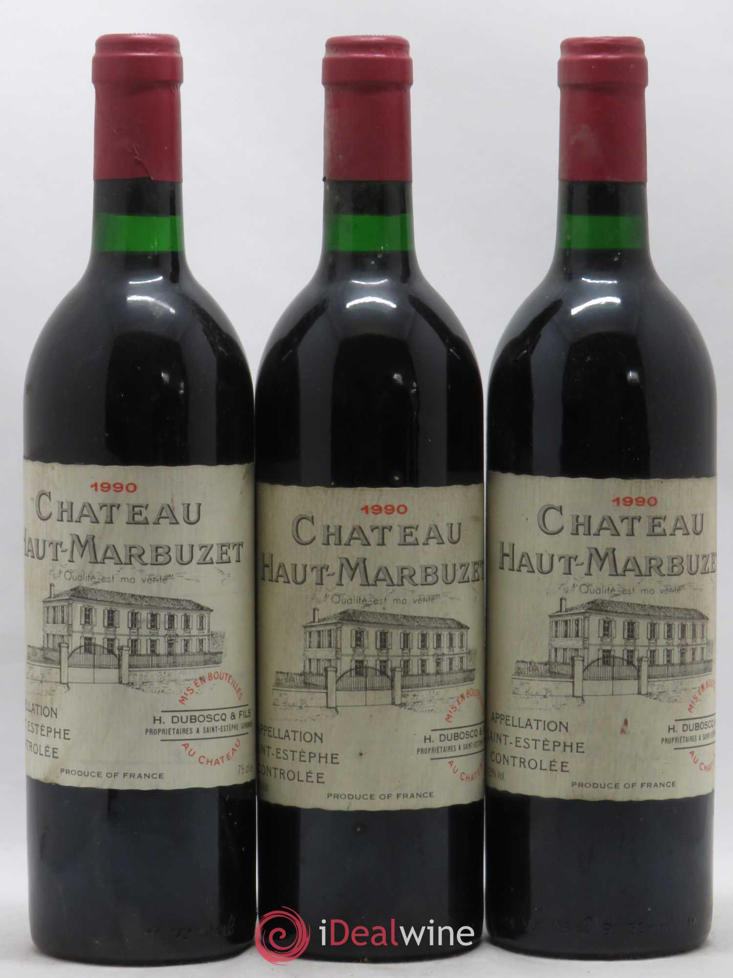 Château Haut Marbuzet 1990 - Lot de 3 bouteilles - 0